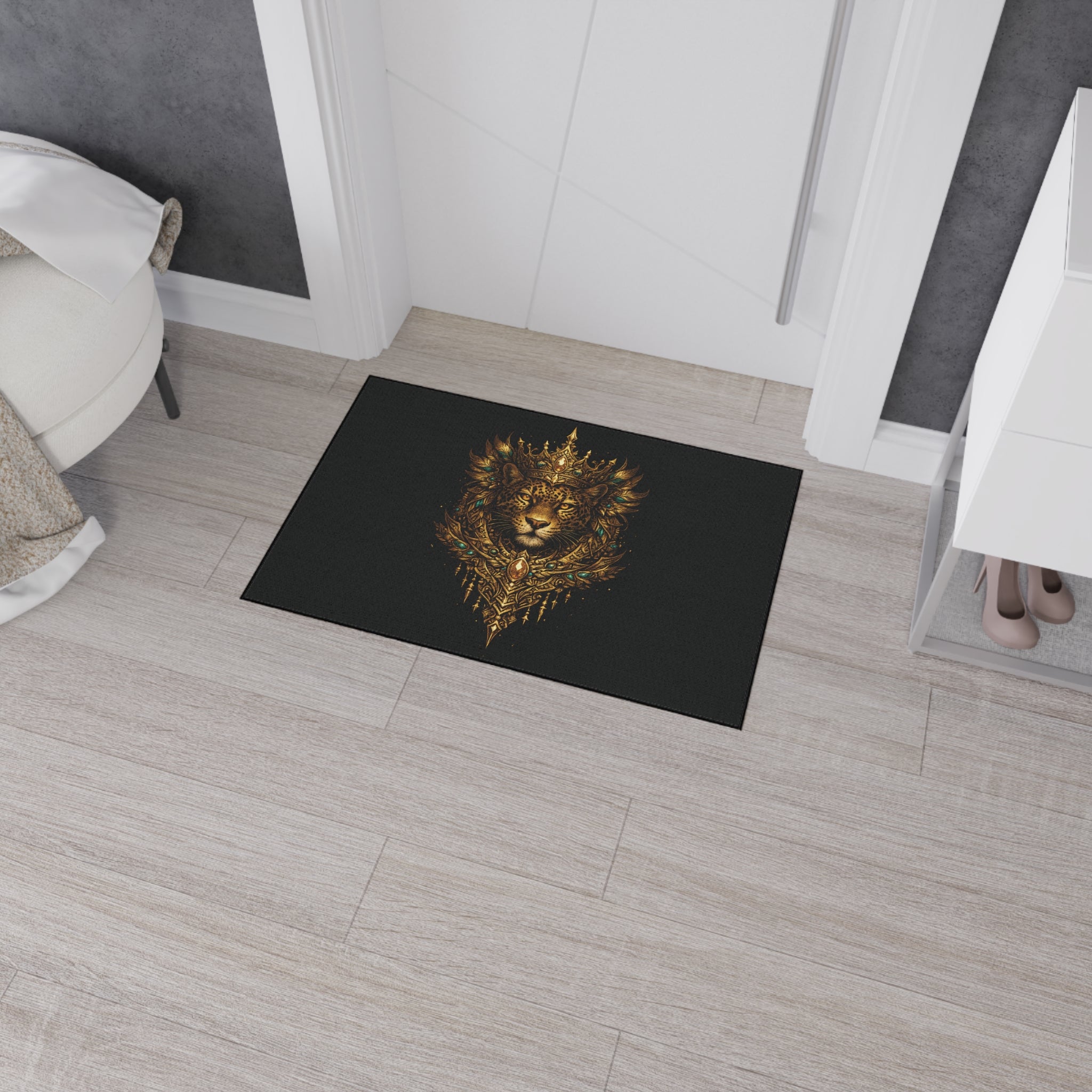 Crowned Jaguar Floor Mat — Regal Decorative Entry Rug