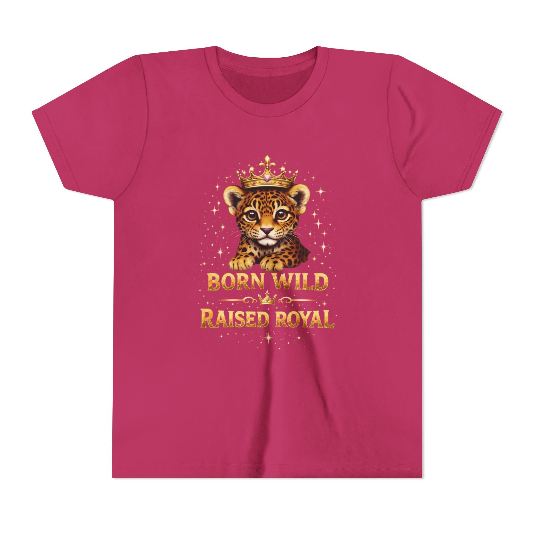 Youth Tee — "Born Wild Raised Royal" Crowned Jaguar Cub Kids T-Shirt