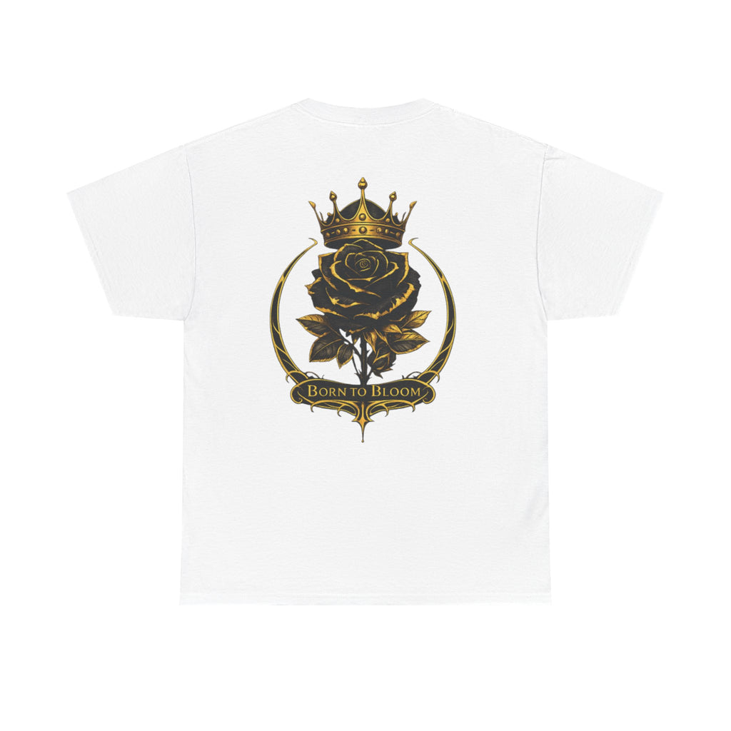 Born to Bloom Rose Crown Tee | Black Gold Floral Graphic