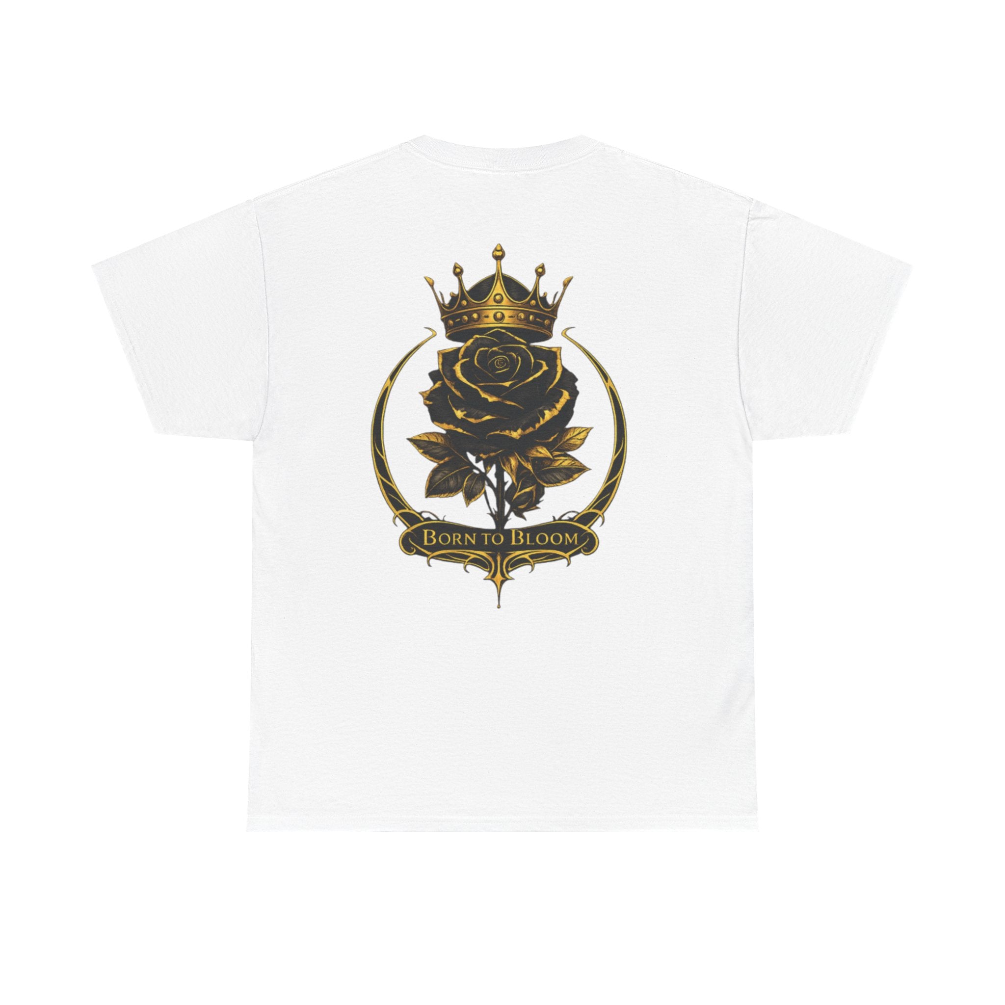 Born to Bloom Rose Crown Tee | Black Gold Floral Graphic