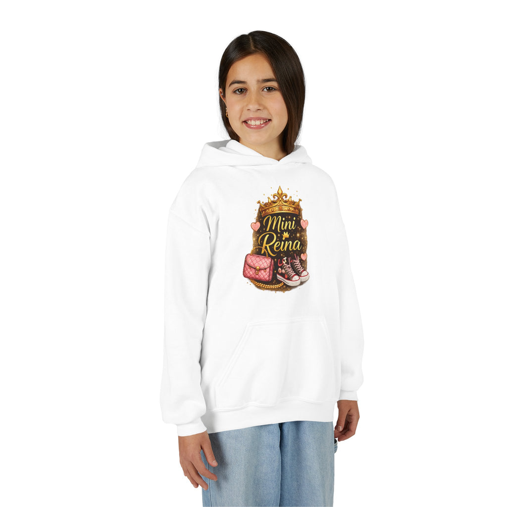 Youth Hoodie — "Mini Reina" Crown & Sneakers Graphic