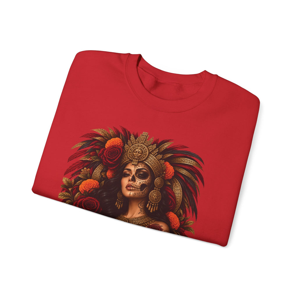 Reina Azteca: Entre Rosas y Cempasúchil | Unisex Heavy Blend™ Crewneck Sweatshirt