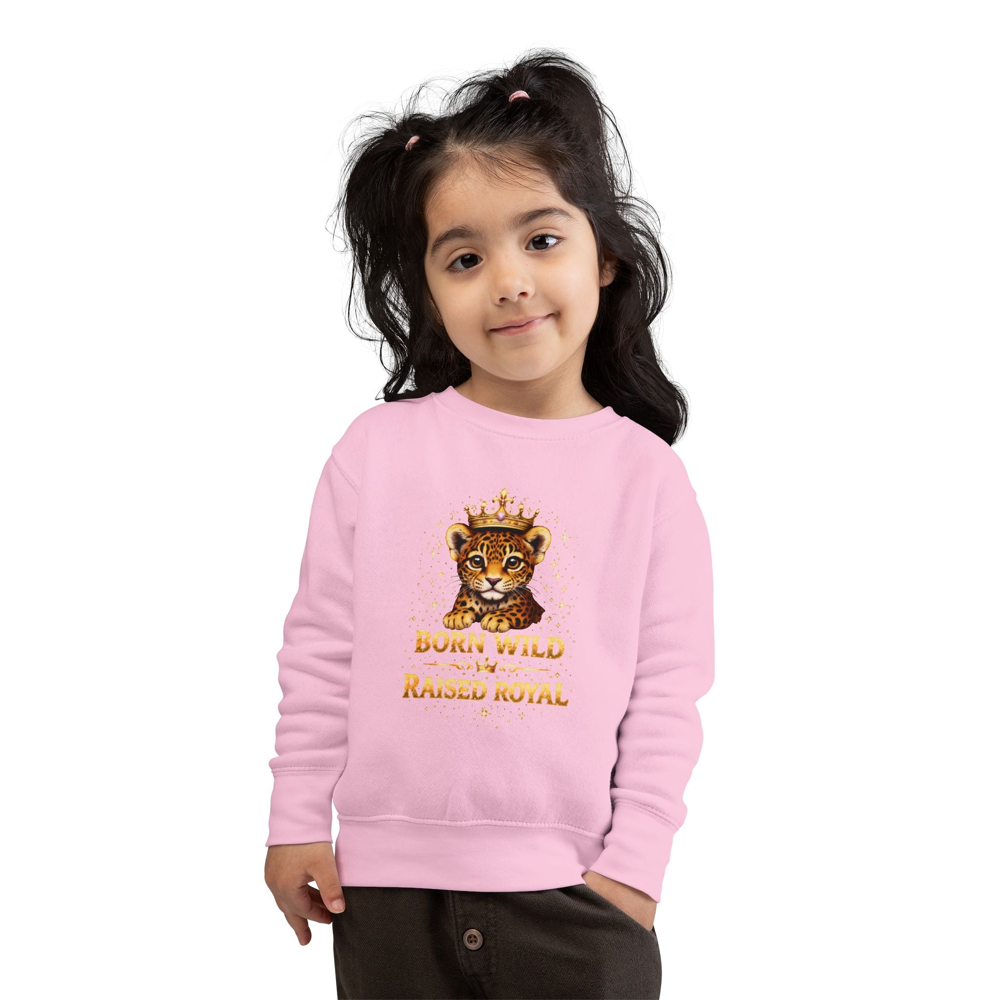 Toddler Sweatshirt - "Born Wild Raised Royal" Jaguar Cub Crowned Crewneck