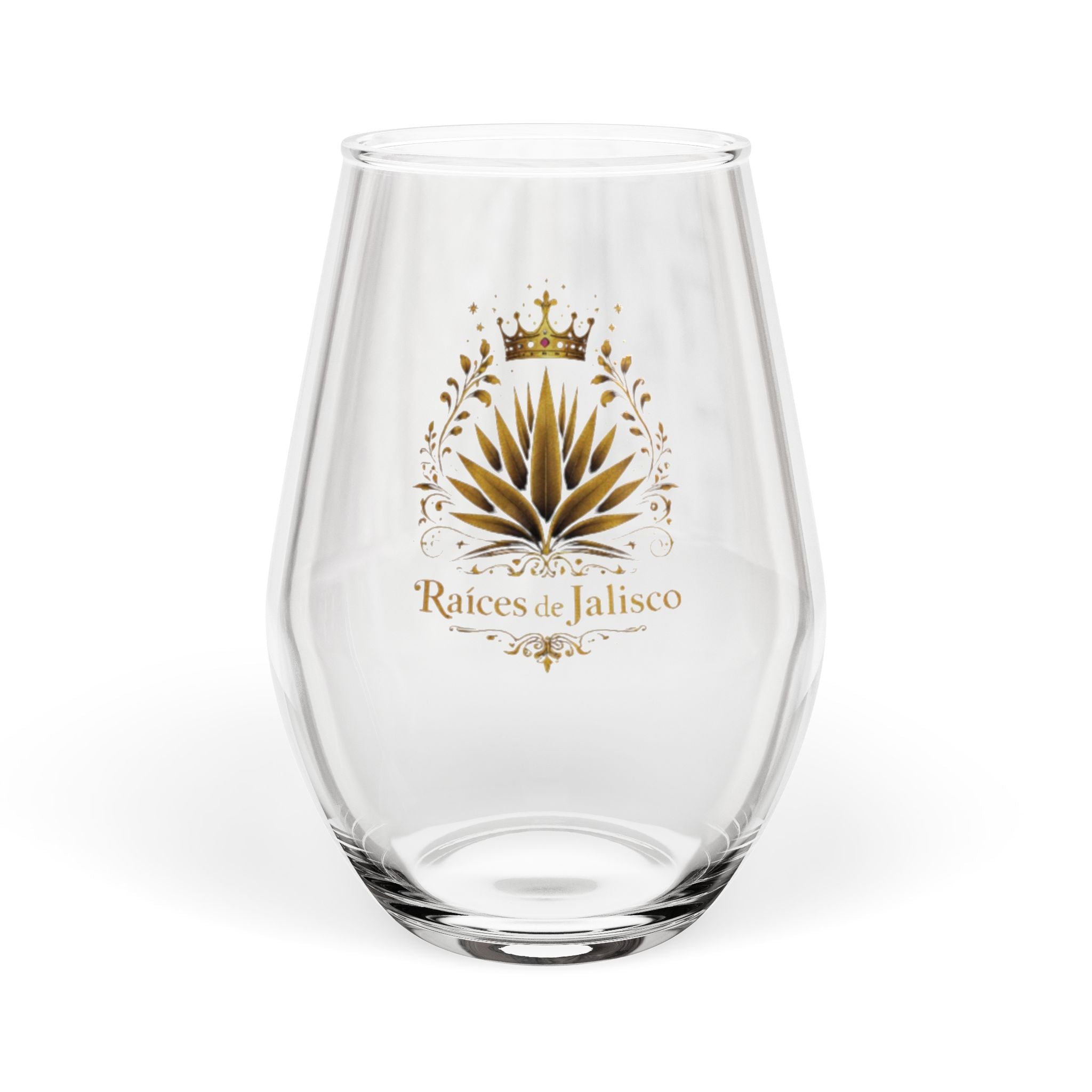 Stemless Wine Glass - "Raíces de Jalisco" Gold Agave Crest, 11.75 oz