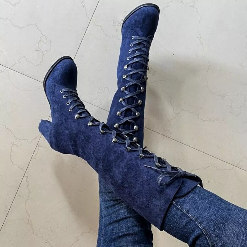 Lace Up Block Heels Boots
