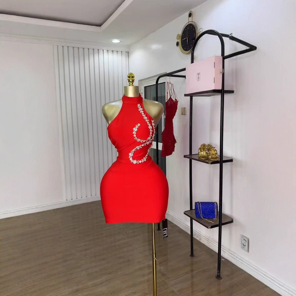Strapless Rhinestone Bandage Midi Dress
