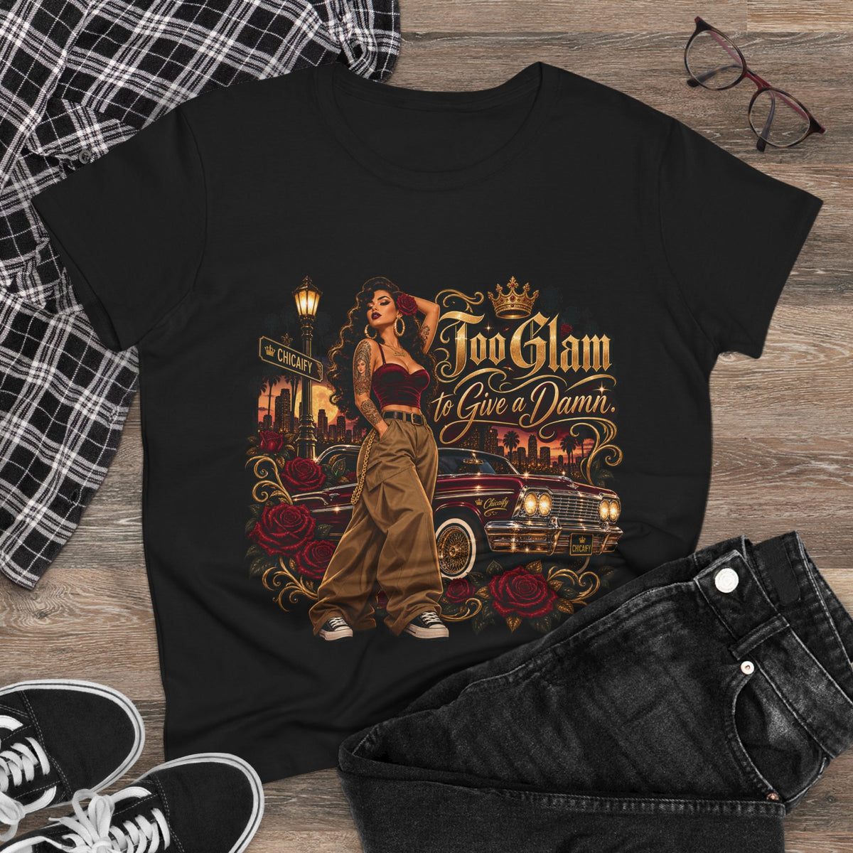 Chola Lux – Too Glam to Give a Damn | Women's Midweight Cotton Tee