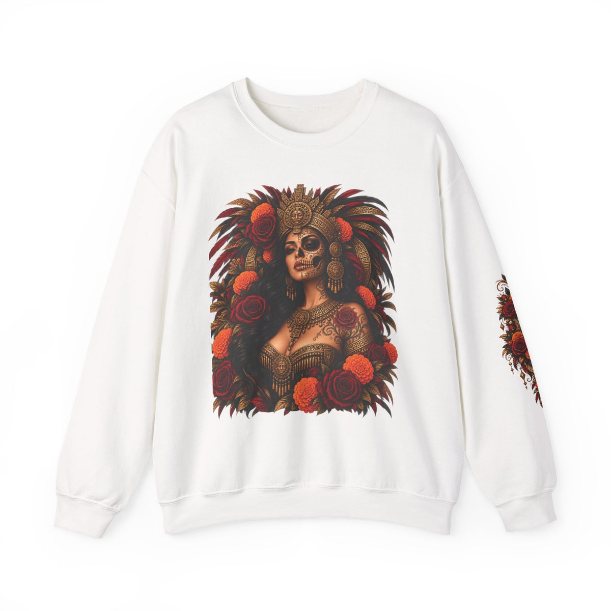 Reina Azteca: Entre Rosas y Cempasúchil | Unisex Heavy Blend™ Crewneck Sweatshirt