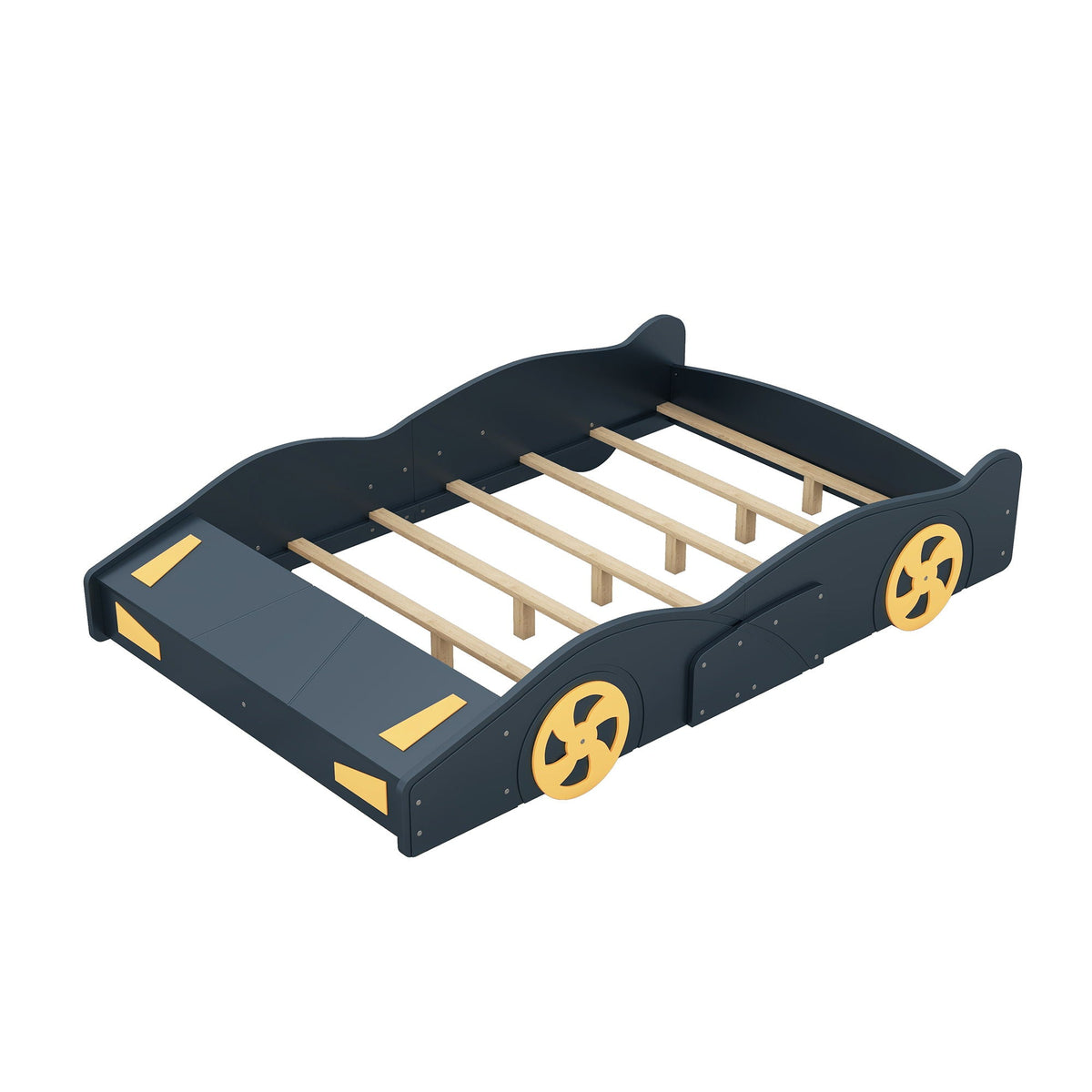Race Car Platform Bed with Storage and Wheels - Black or Blue