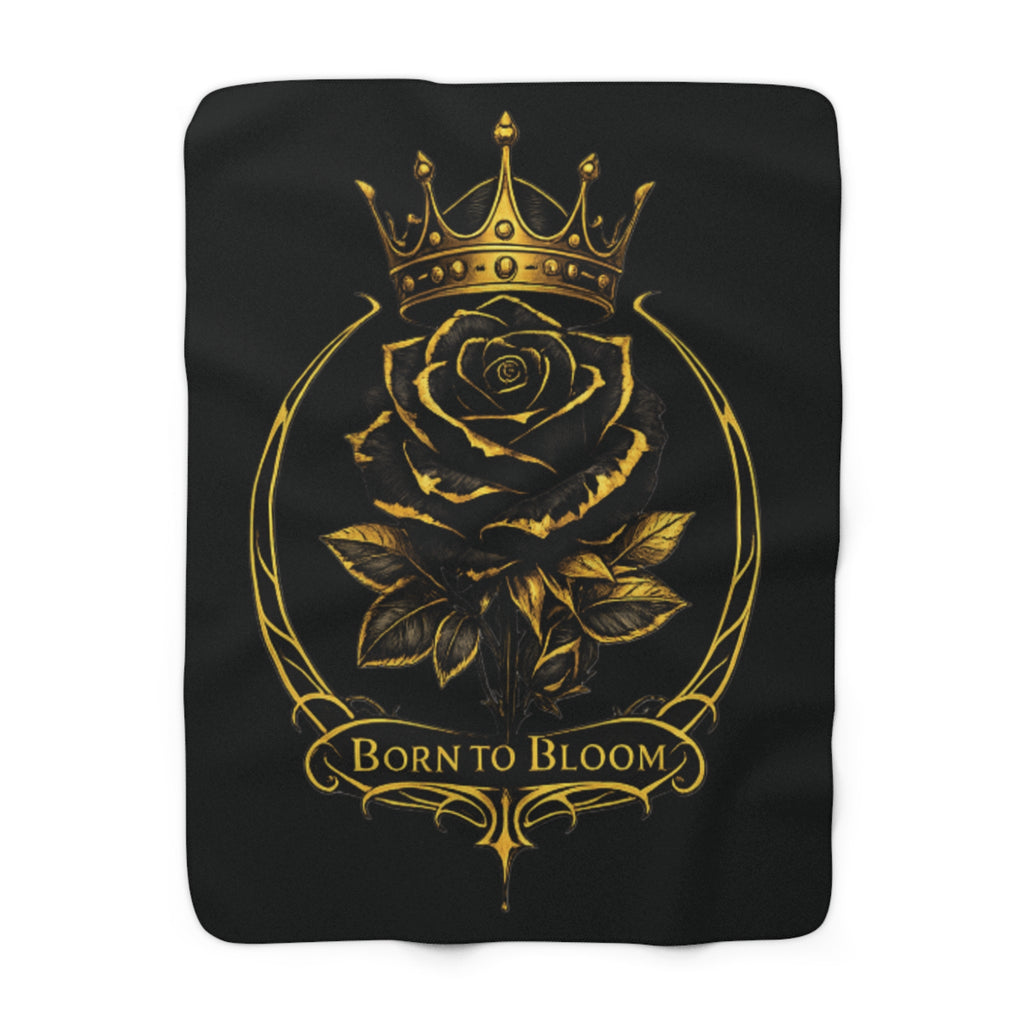 Born to Bloom Rose Crown Sherpa Fleece Blanket | Gold Floral Emblem