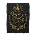 Born to Bloom Rose Crown Sherpa Fleece Blanket | Gold Floral Emblem