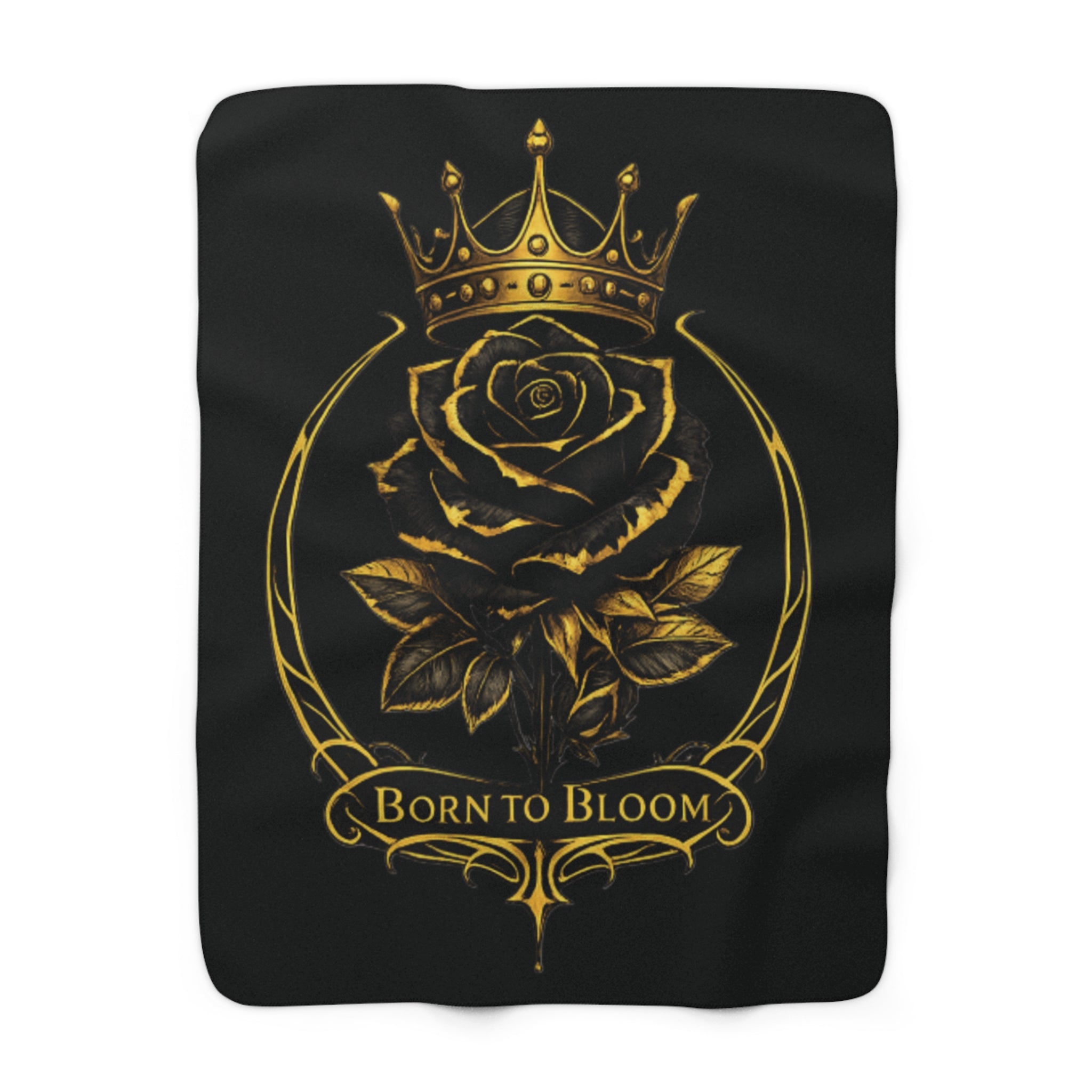 Born to Bloom Rose Crown Sherpa Fleece Blanket | Gold Floral Emblem
