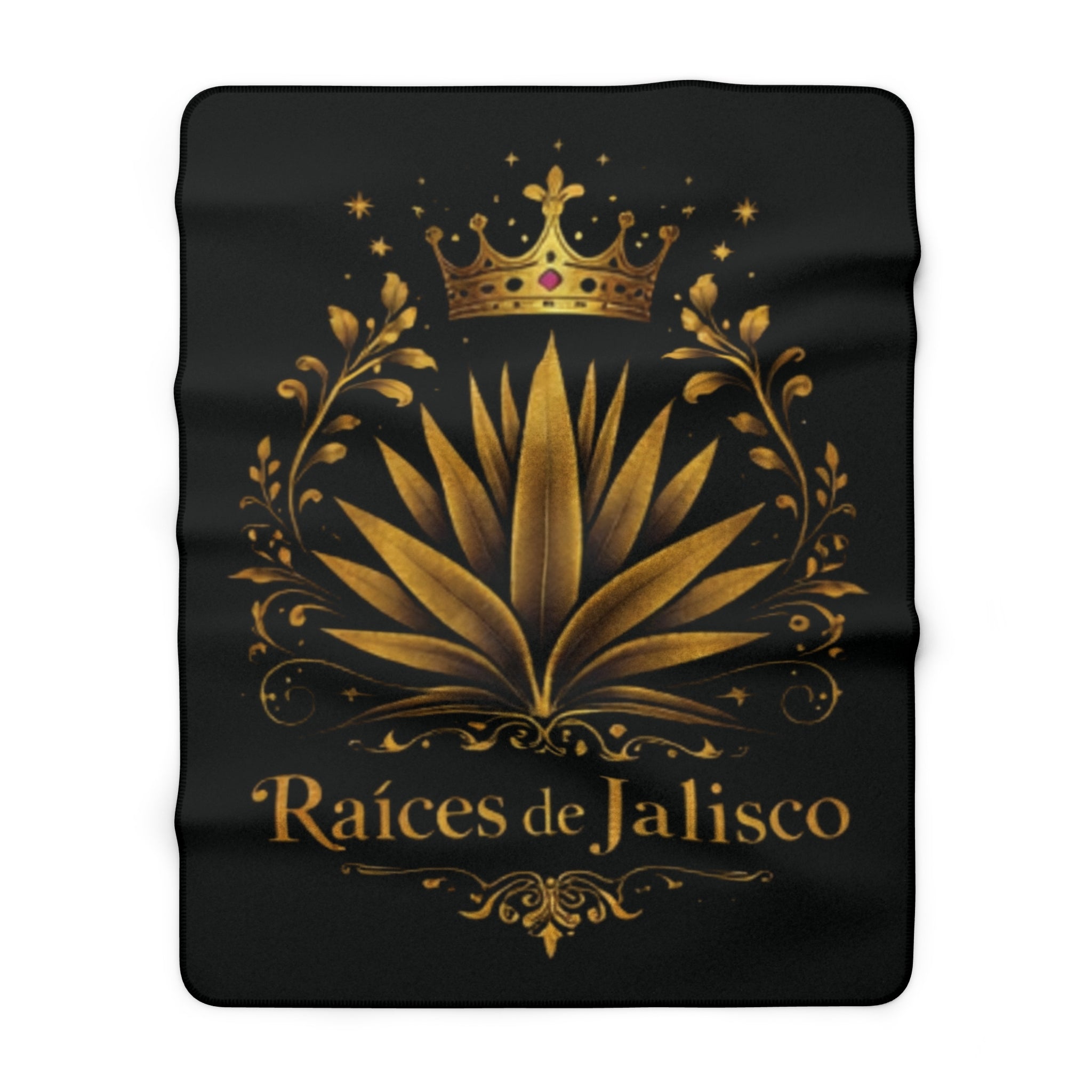 Sherpa Fleece Blanket — Raíces de Jalisco Gold Agave Crown Throw