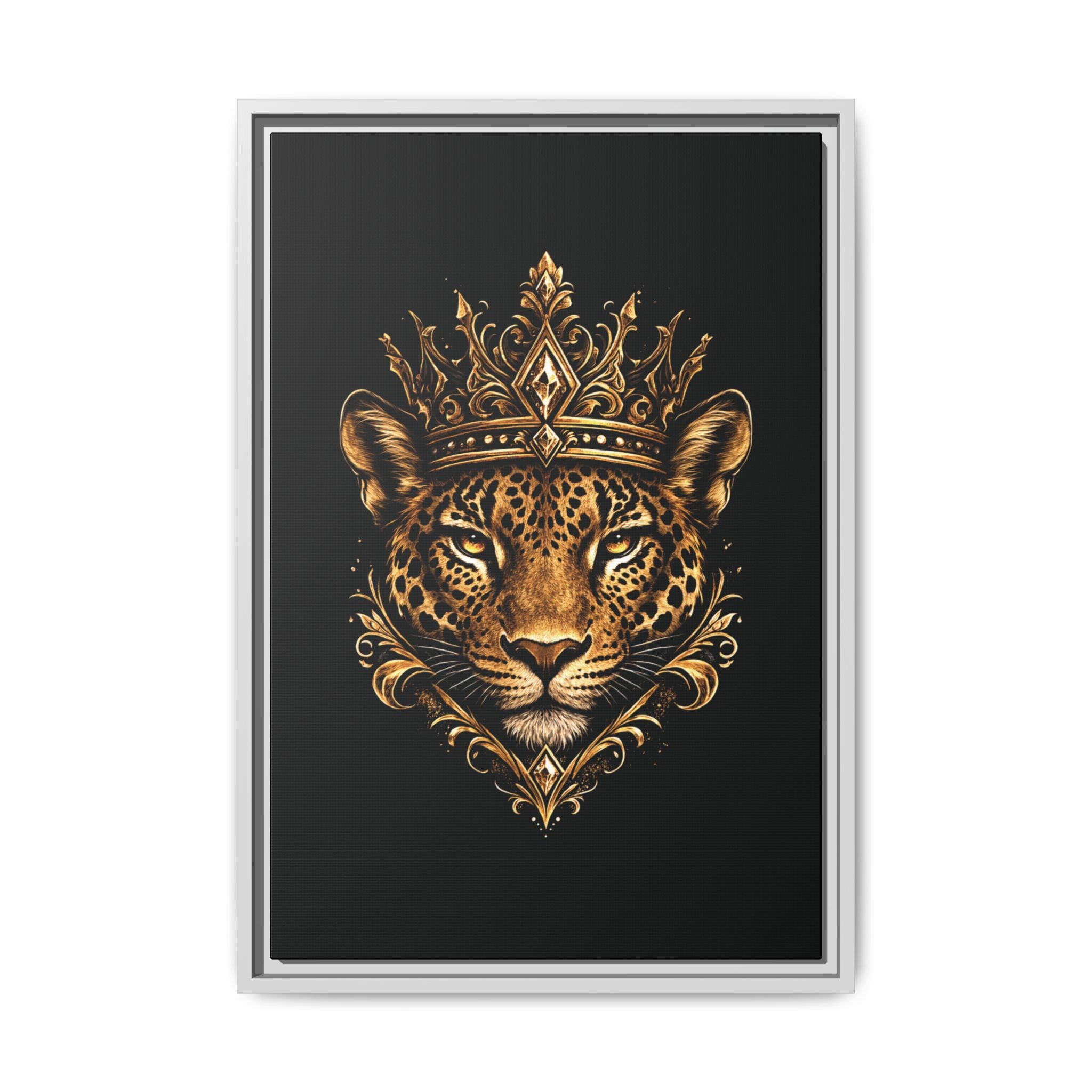 Golden Crowned Jaguar Matte Framed Canvas