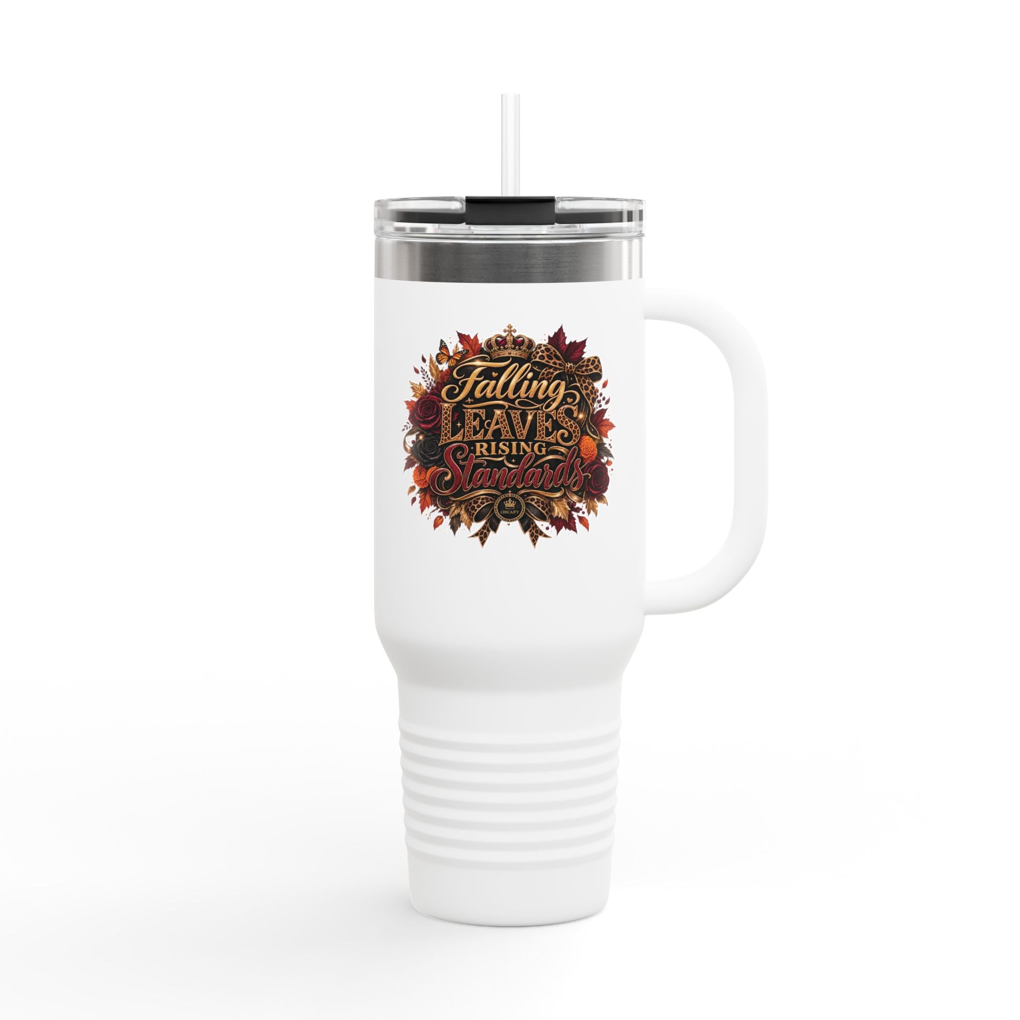 Falling Leaves, Rising Standards Insulated Travel Mug, 40oz