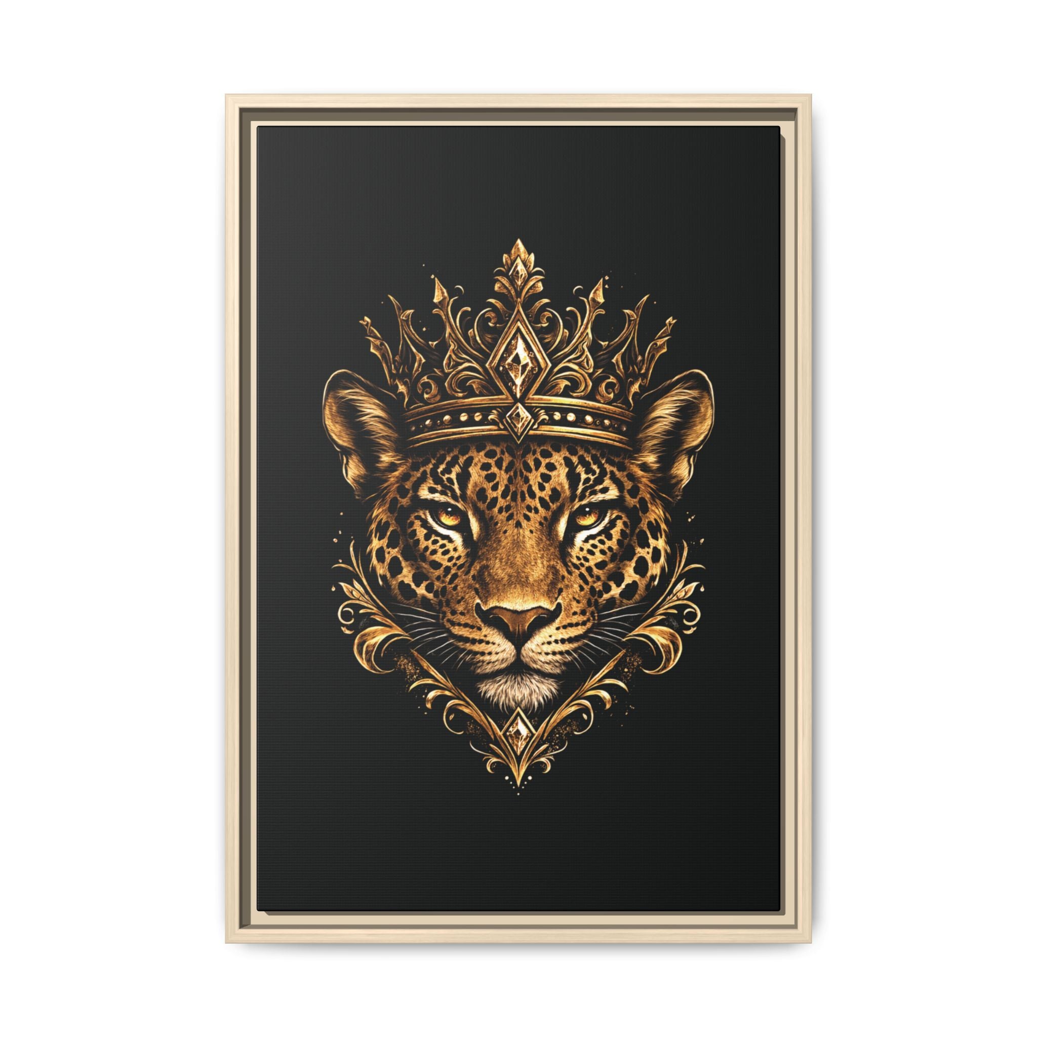 Golden Crowned Jaguar Matte Framed Canvas