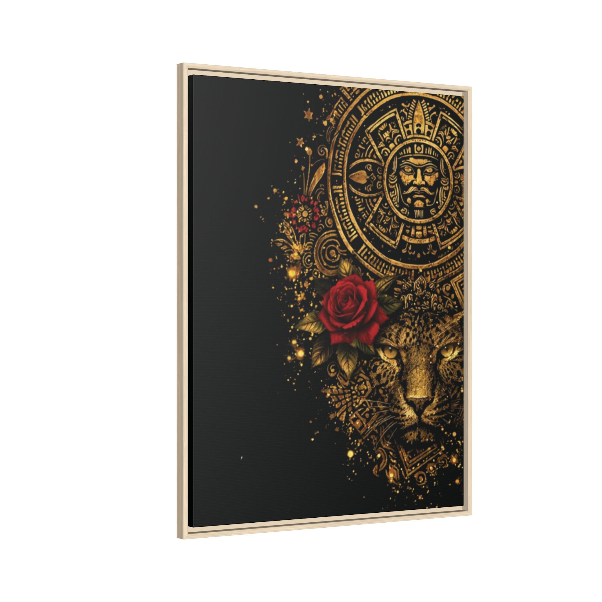 Reina Azteca Art Print — Framed Matte Canvas with Red Rose