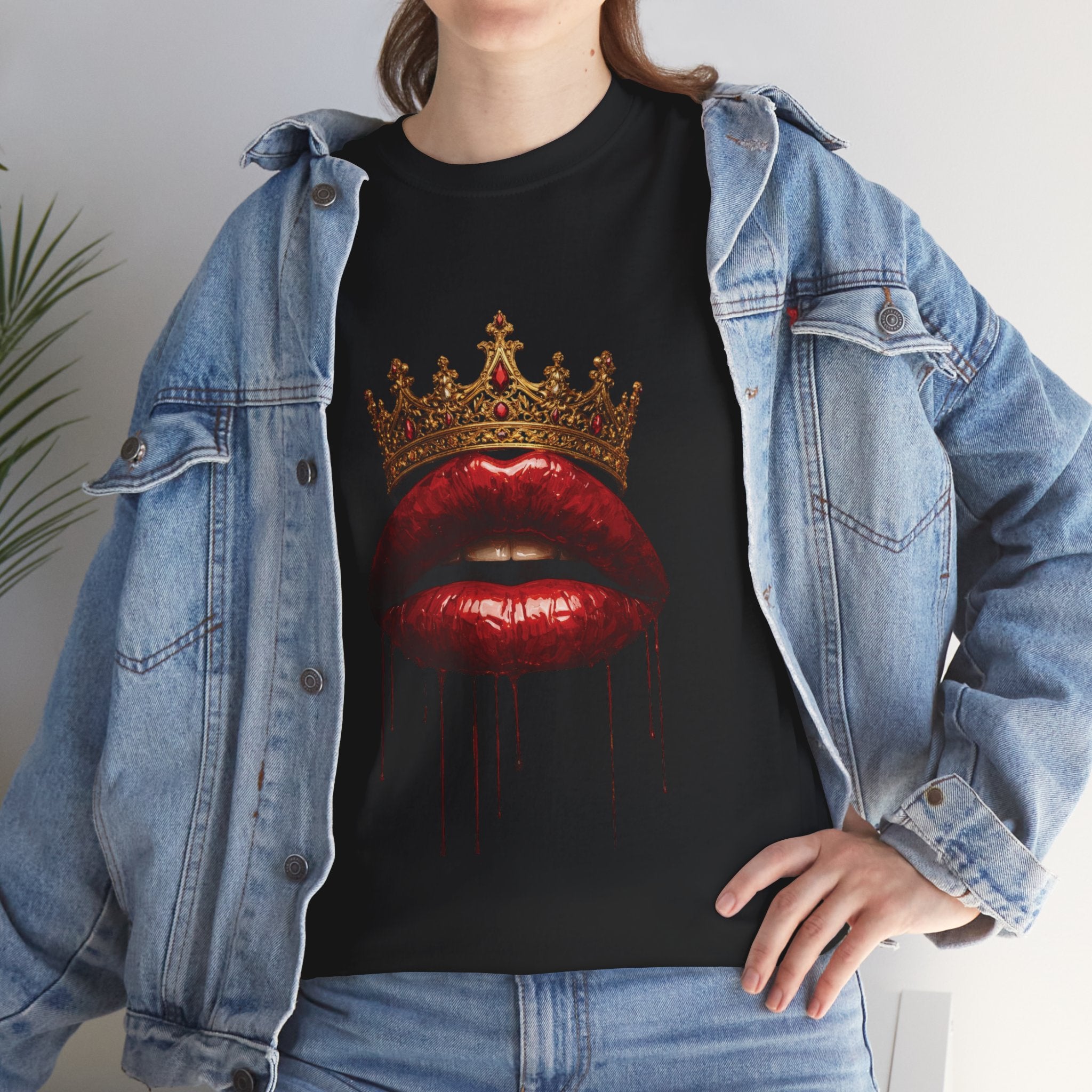 Crown Kiss T‑Shirt — Dripping Red Lips Graphic Tee