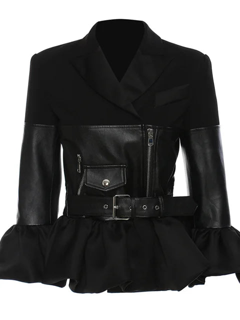 Three-Quarter Sleeve Faux Leather Jacket