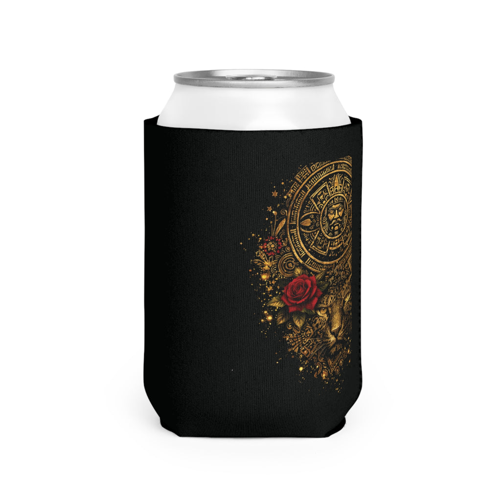 Can Cooler Sleeve — Gold Aztec Jaguar with Rose Can Cooler