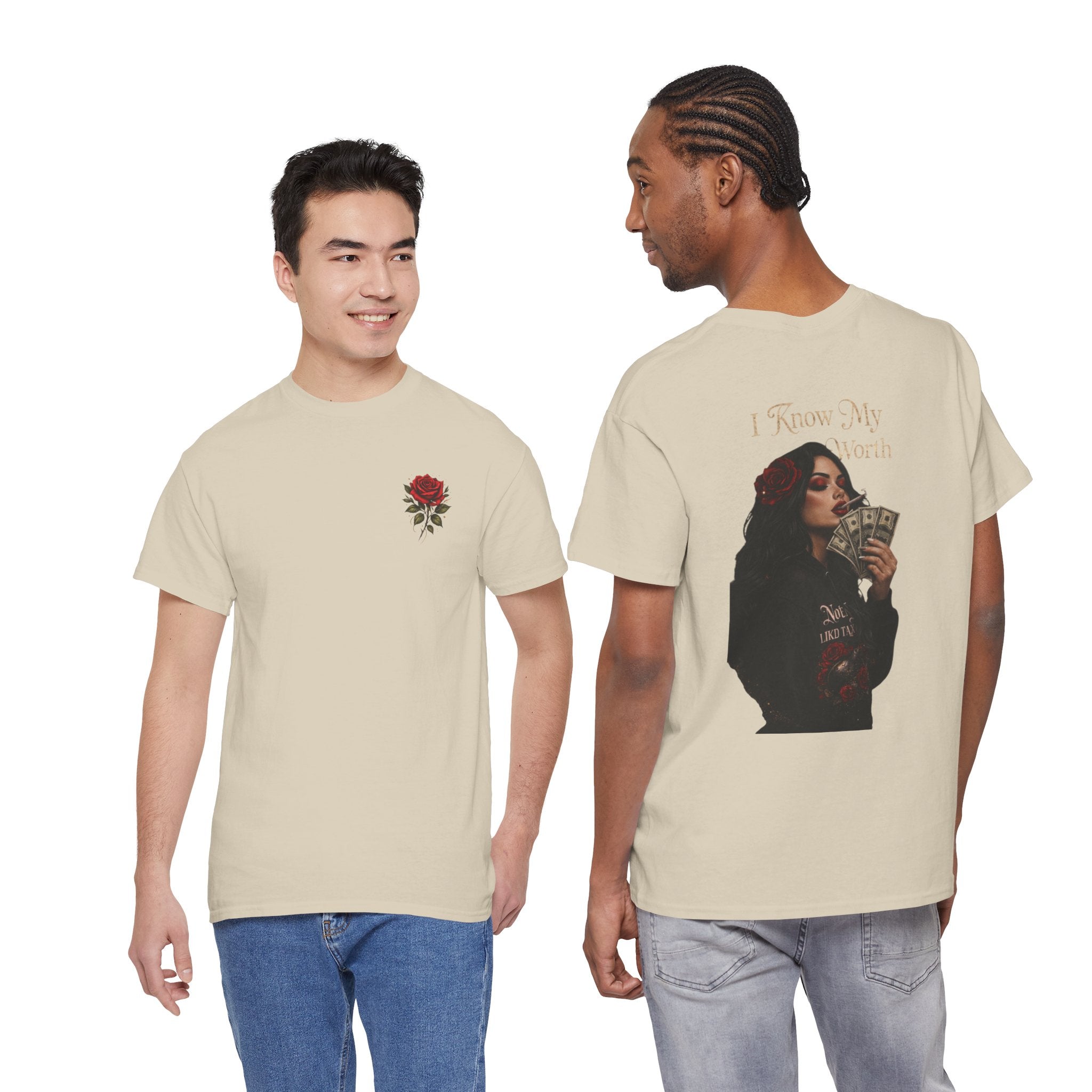 Graphic Tee — 'I Know My Worth' Rose Girl Money Design