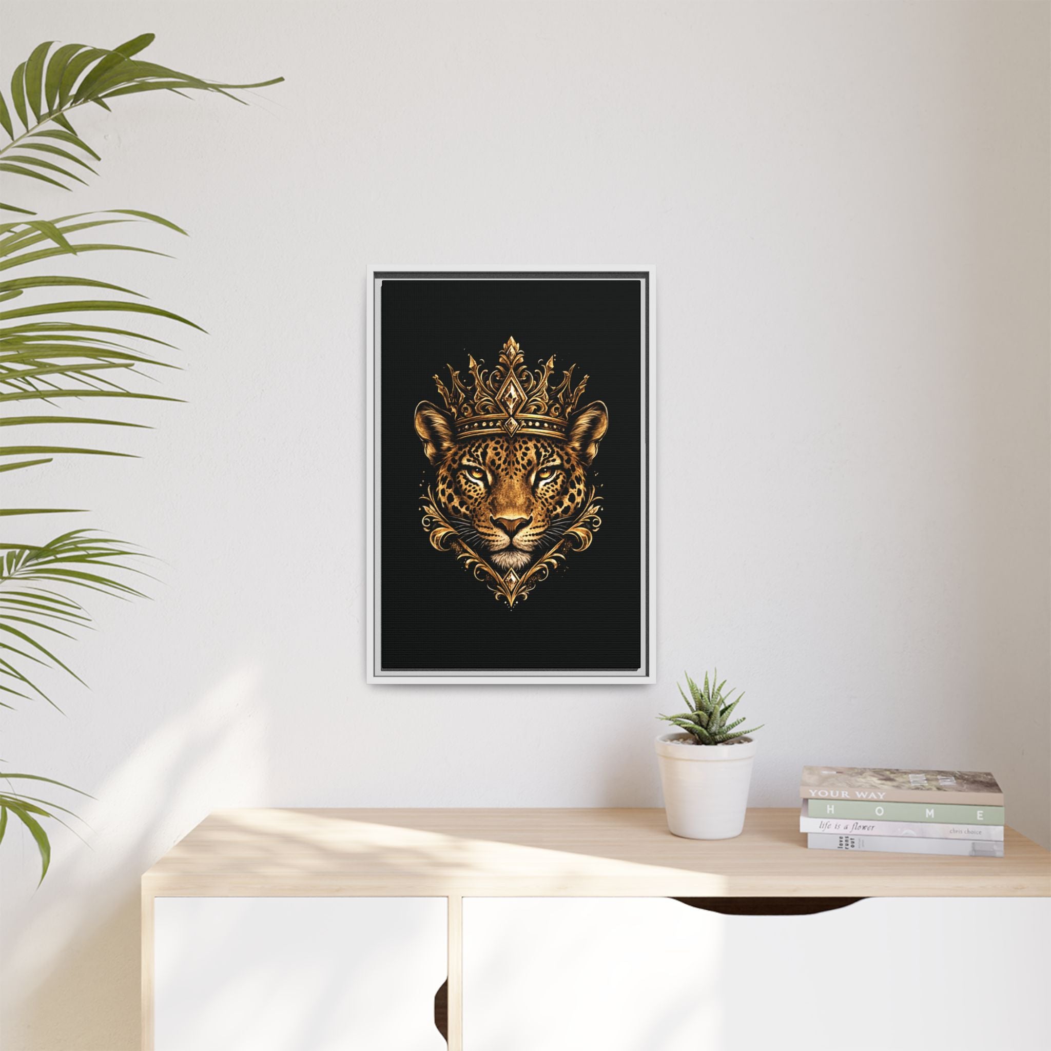 Golden Crowned Jaguar Matte Framed Canvas
