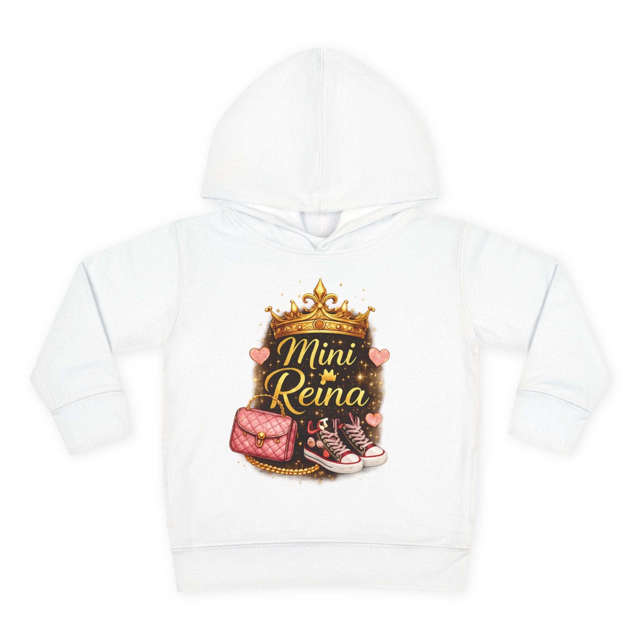 Toddler Hoodie - "Mini Reina" Crown & Shoes Pullover for Baby Girls