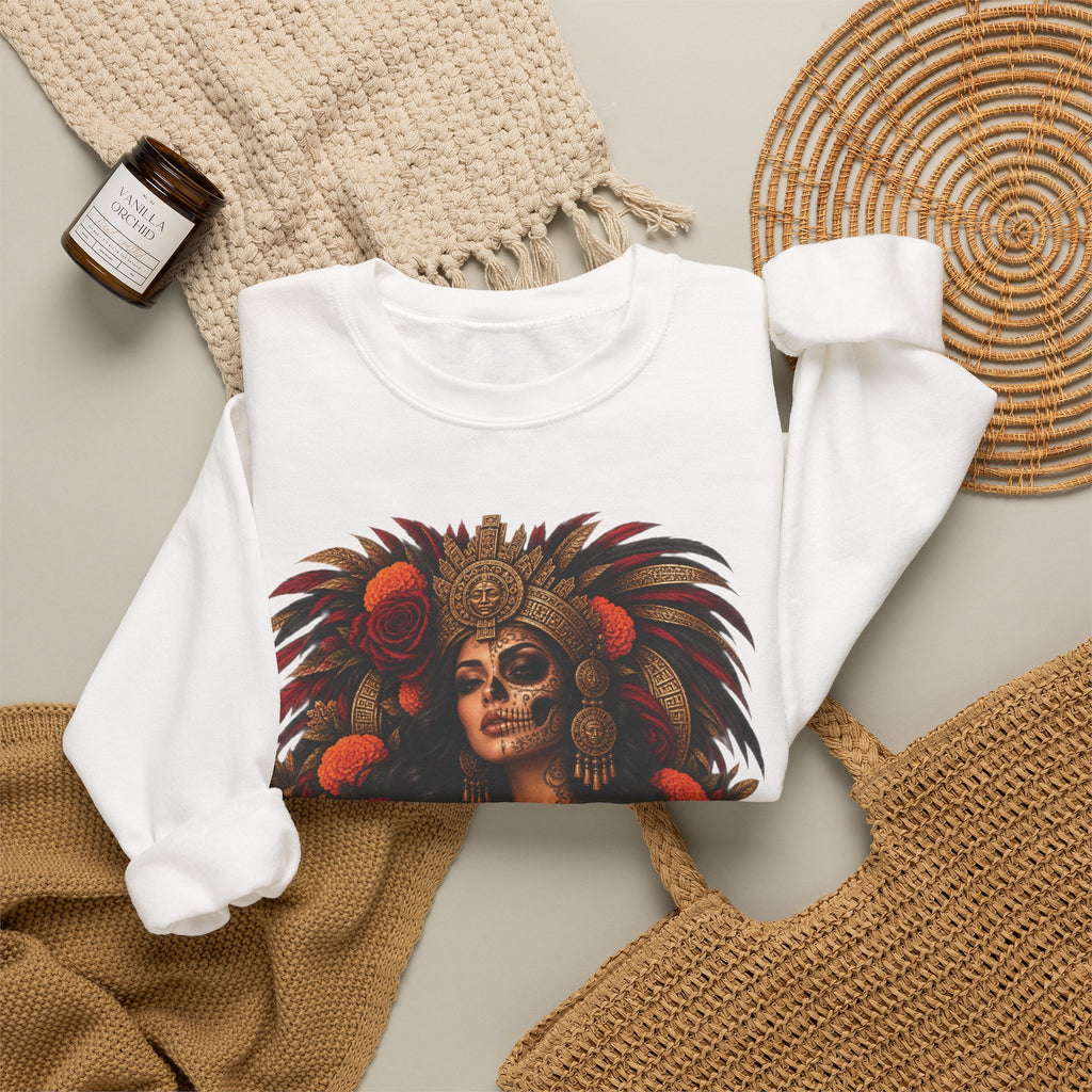 Reina Azteca: Entre Rosas y Cempasúchil | Unisex Heavy Blend™ Crewneck Sweatshirt