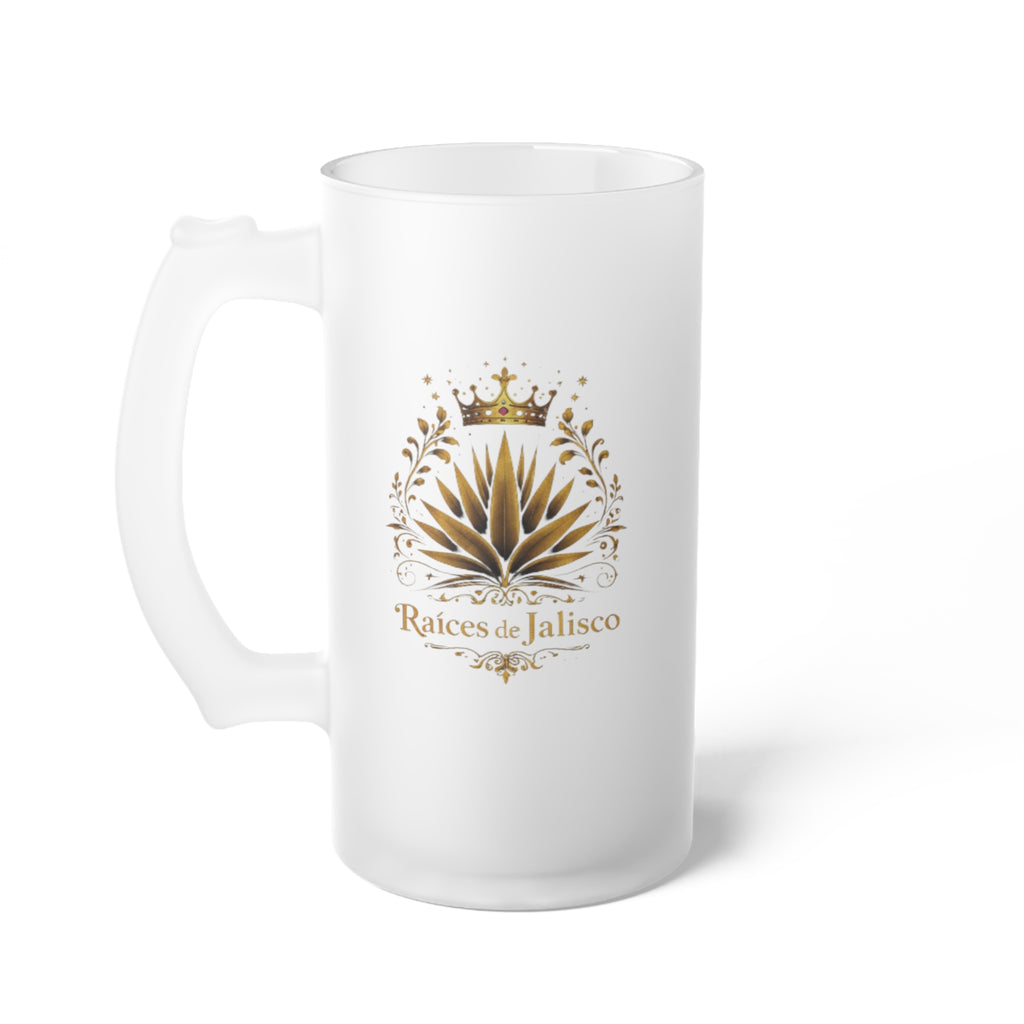 Frosted Beer Mug – 'Raíces de Jalisco' Agave Crest Frosted Glass Stein