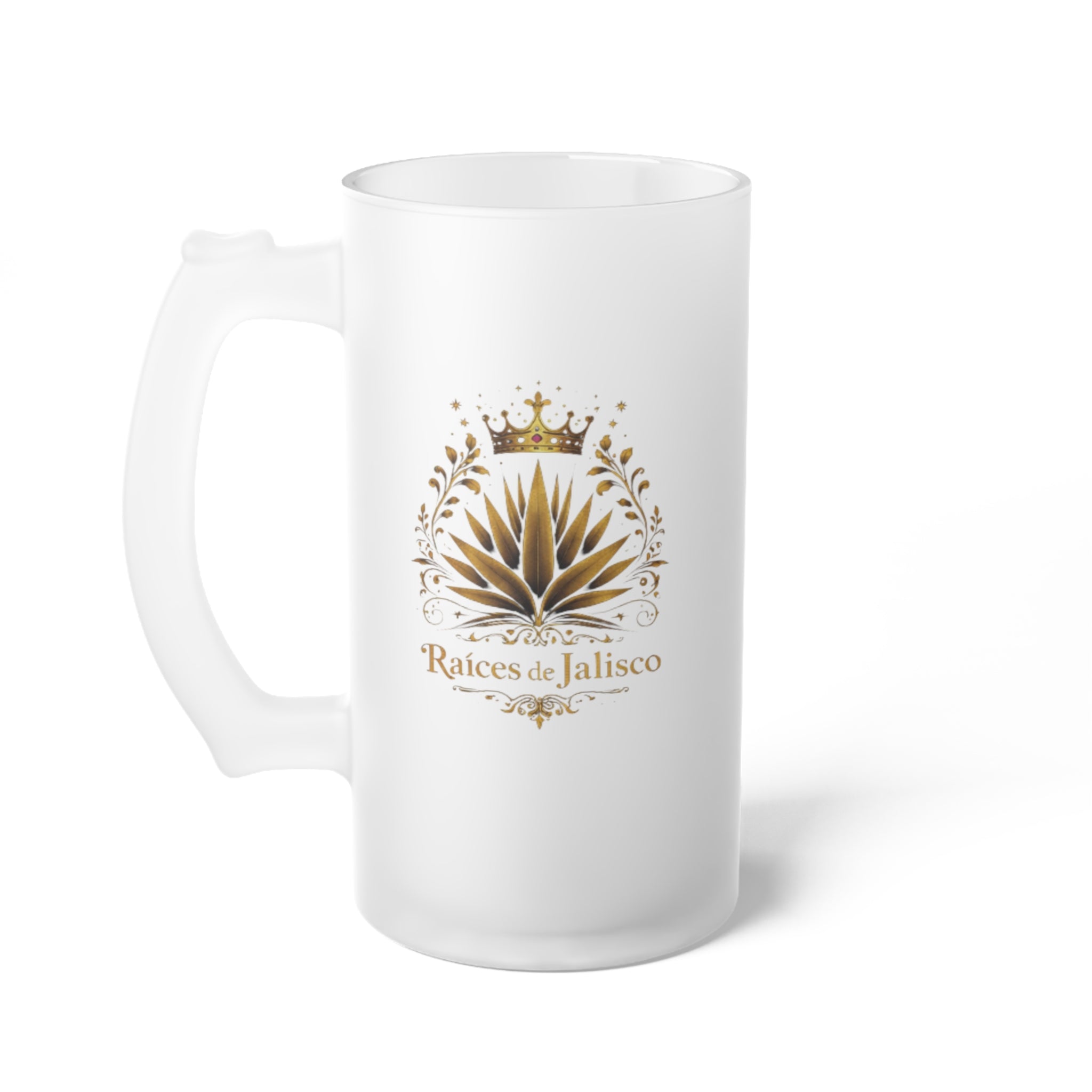 Frosted Beer Mug – 'Raíces de Jalisco' Agave Crest Frosted Glass Stein