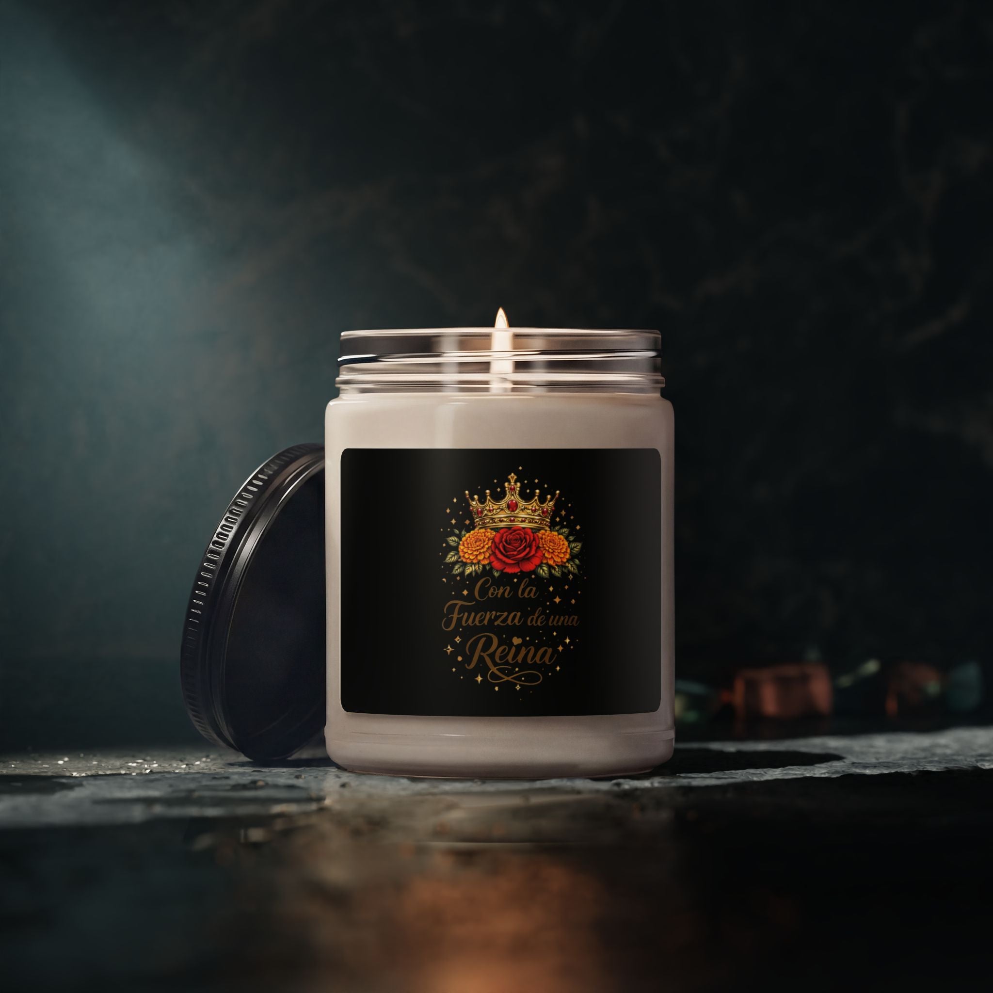 Scented Candle — “Con la Fuerza de una Reina” Soy Candle, Floral Crown Gift