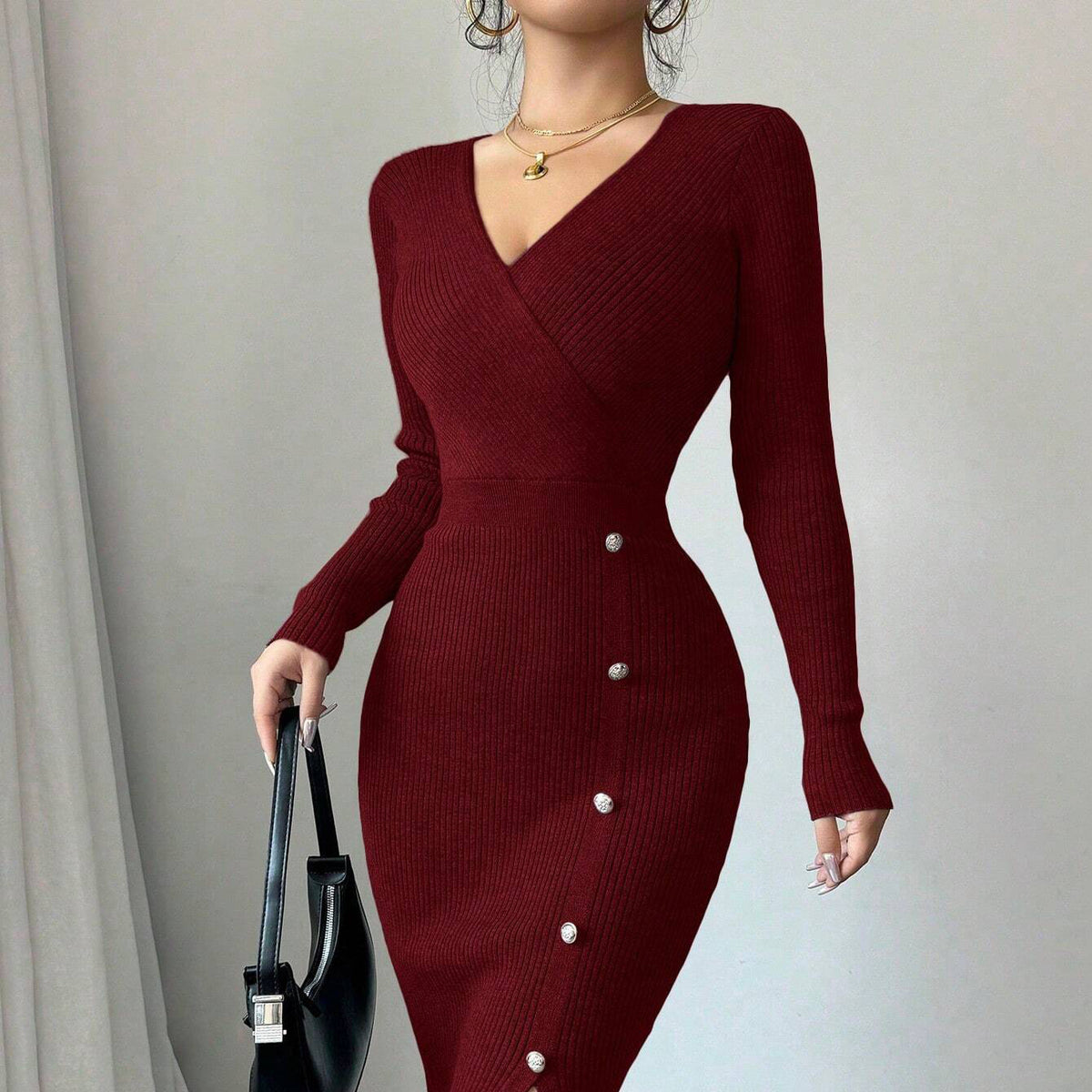 Style Fitted Mid-Length Bodycon Knit Dress