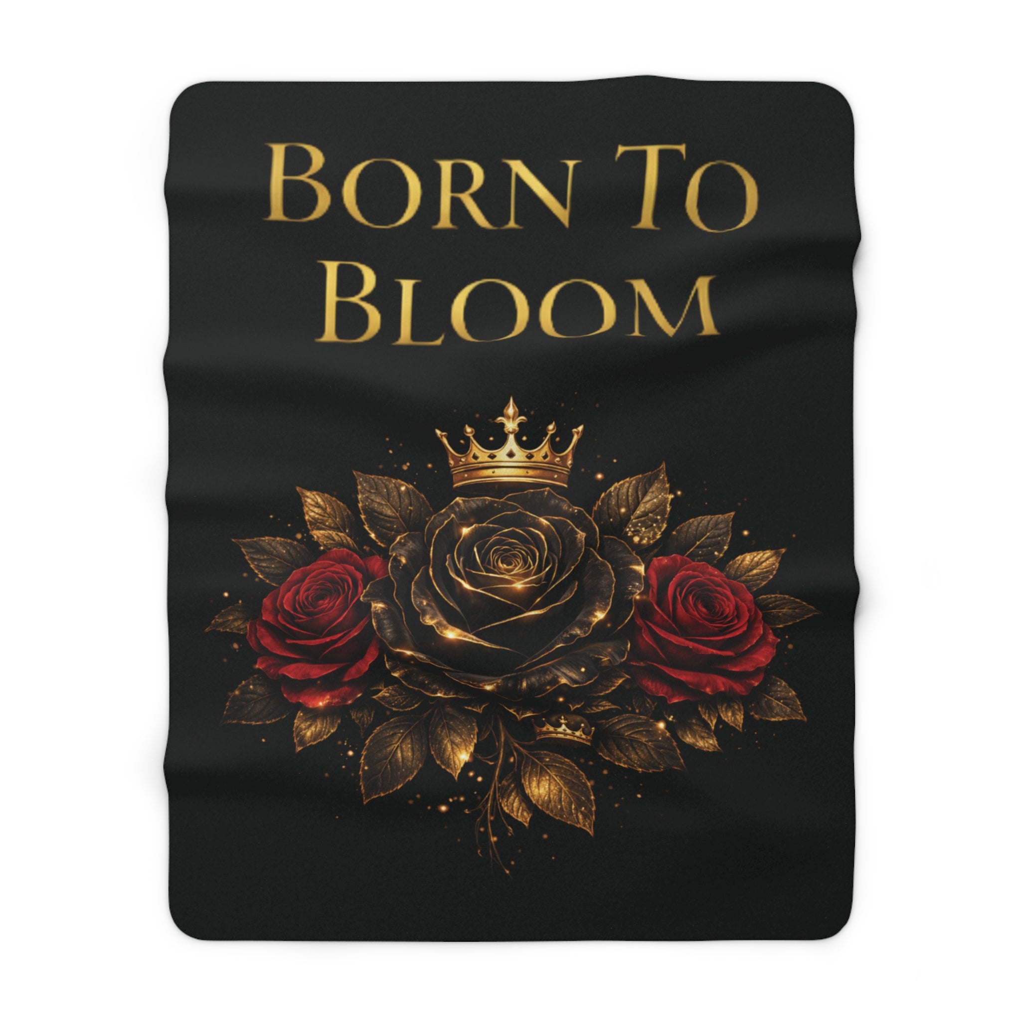 Born to Bloom Sherpa Blanket – Gold Crown Rose Floral Throw