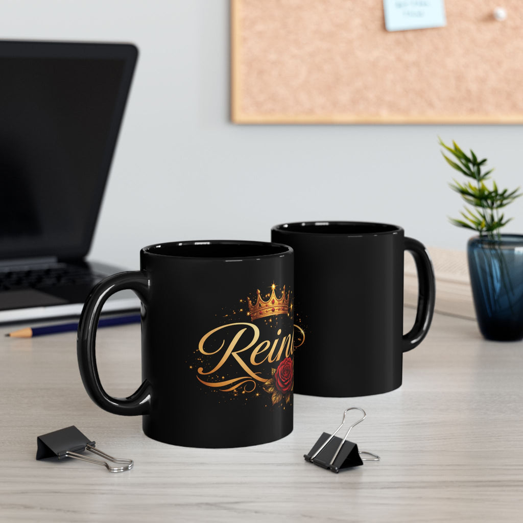 Reina Script with Crown and Rose Mug | Black 11oz 15oz