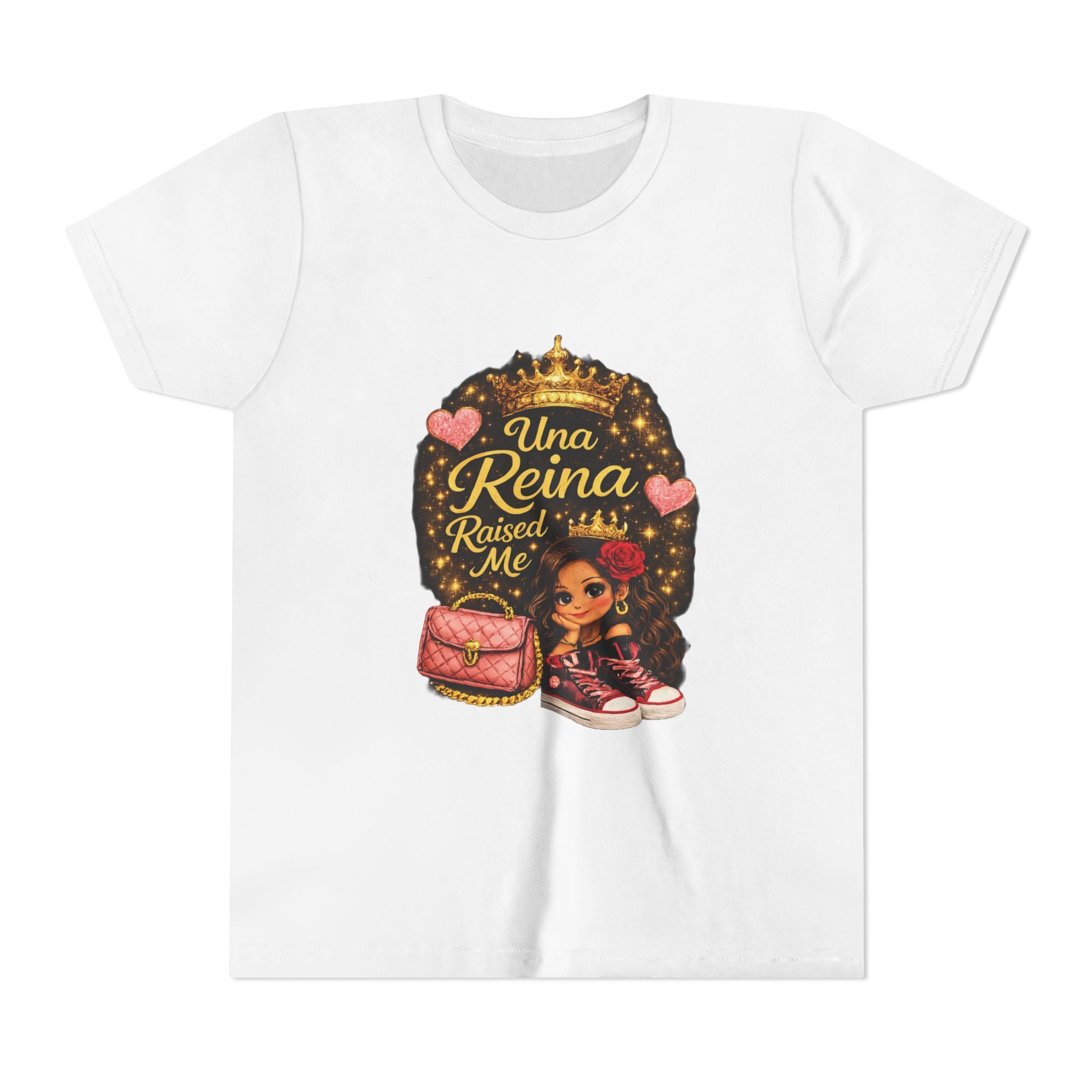 Youth Tee - "Una Reina Raised Me" Cute Princess Graphic Kids Shirt