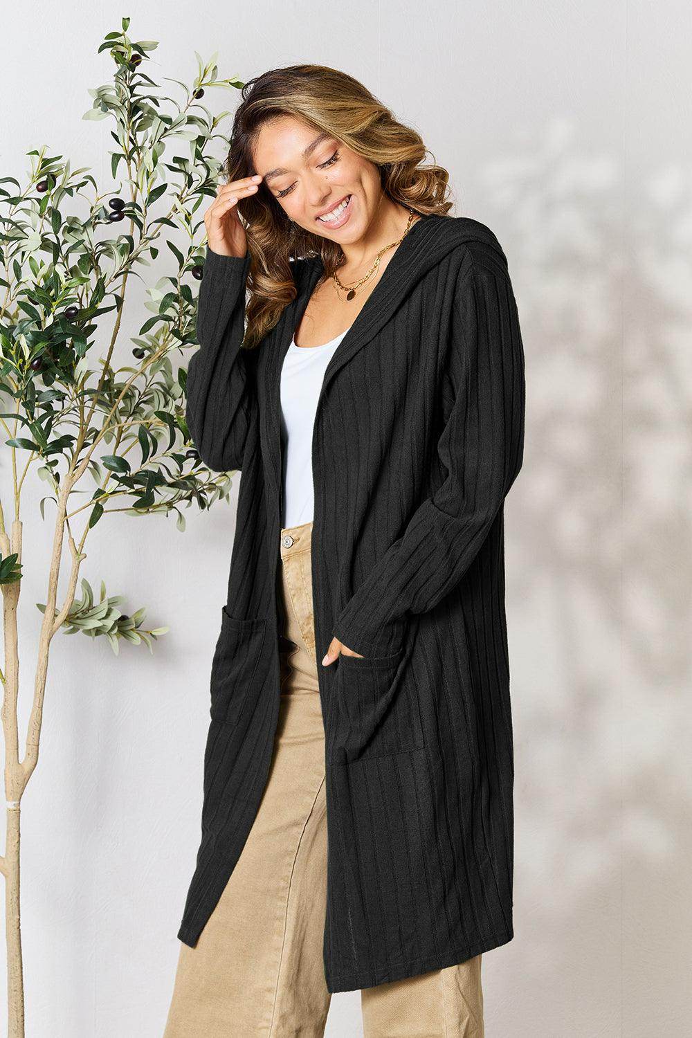 Basic Bae Full Size Hooded Sweater Cardigan for Women