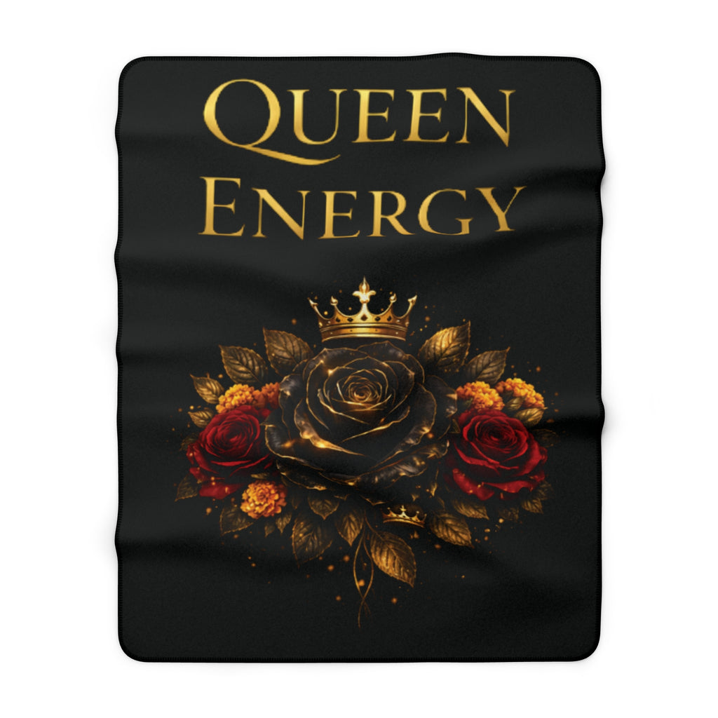 Queen Energy Sherpa Blanket — Luxurious Crown & Rose Fleece Throw