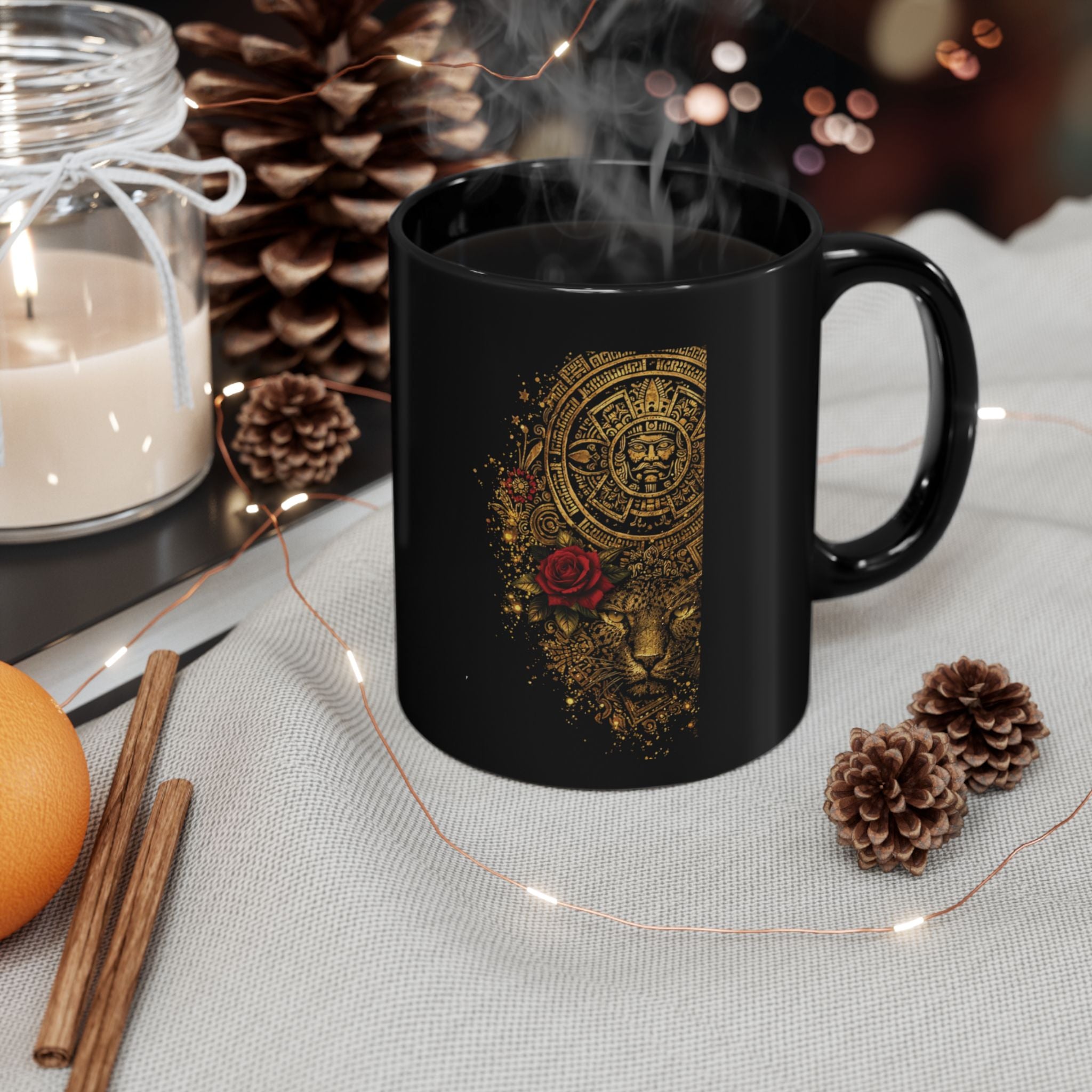 Reina Azteca Mug | Black Ceramic Coffee Cup