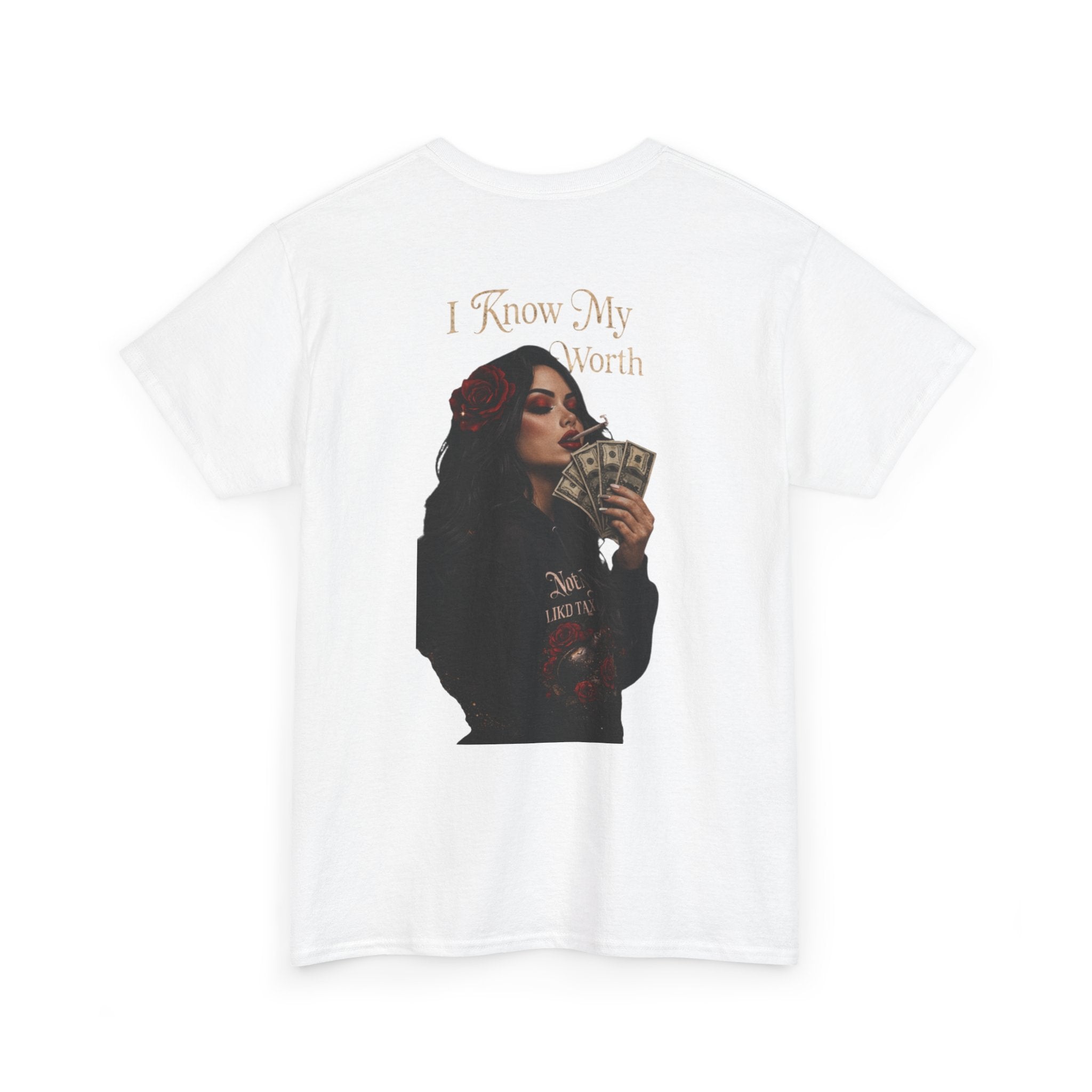 Graphic Tee — 'I Know My Worth' Rose Girl Money Design