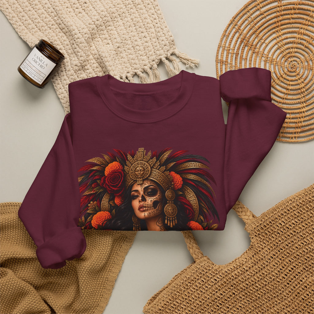 Reina Azteca: Entre Rosas y Cempasúchil | Unisex Heavy Blend™ Crewneck Sweatshirt
