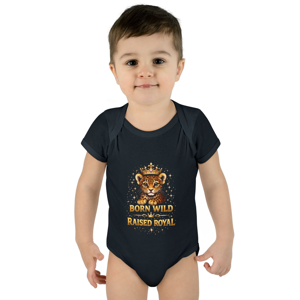 Baby Bodysuit – “Born Wild Raised Royal” Jaguar Cub Graphic Infant Onesie