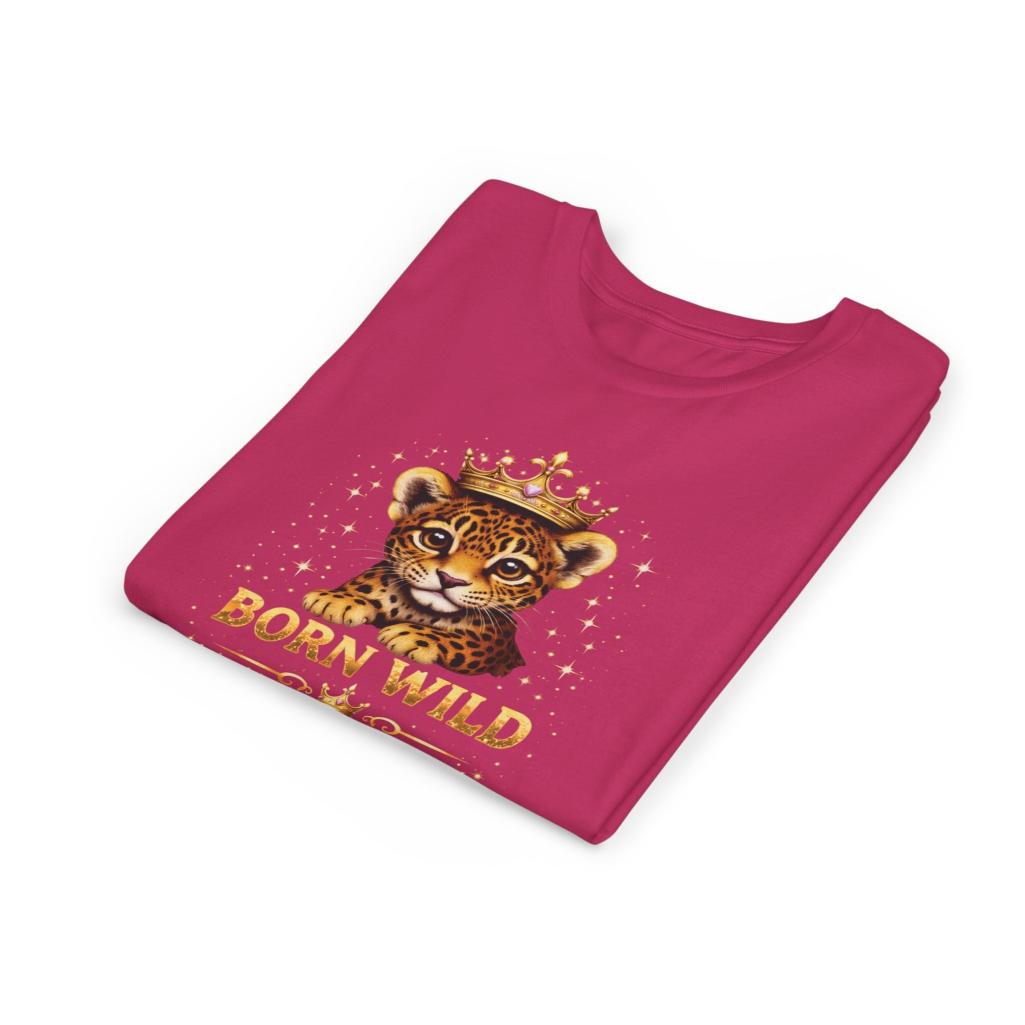 Youth Tee — "Born Wild Raised Royal" Crowned Jaguar Cub Kids T-Shirt