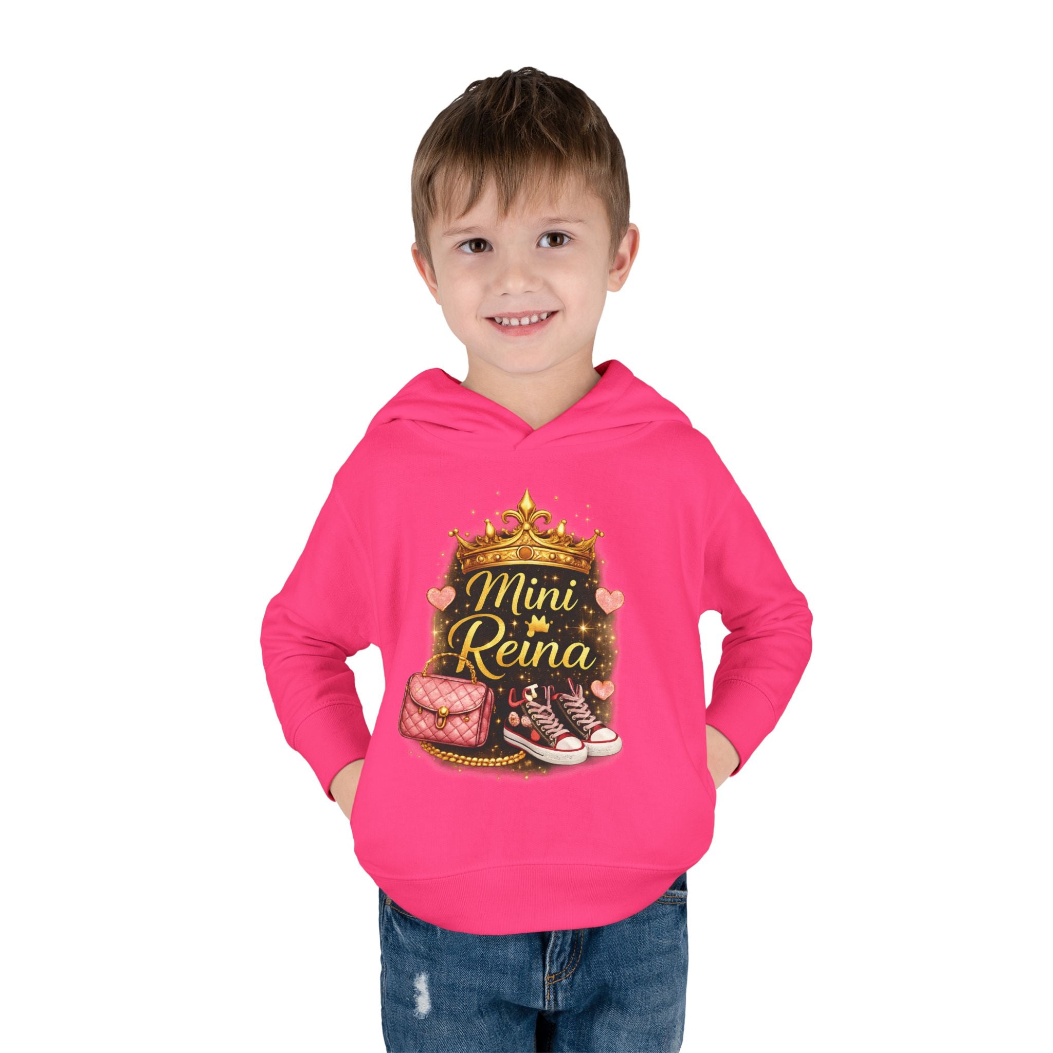 Toddler Hoodie - "Mini Reina" Crown & Shoes Pullover for Baby Girls