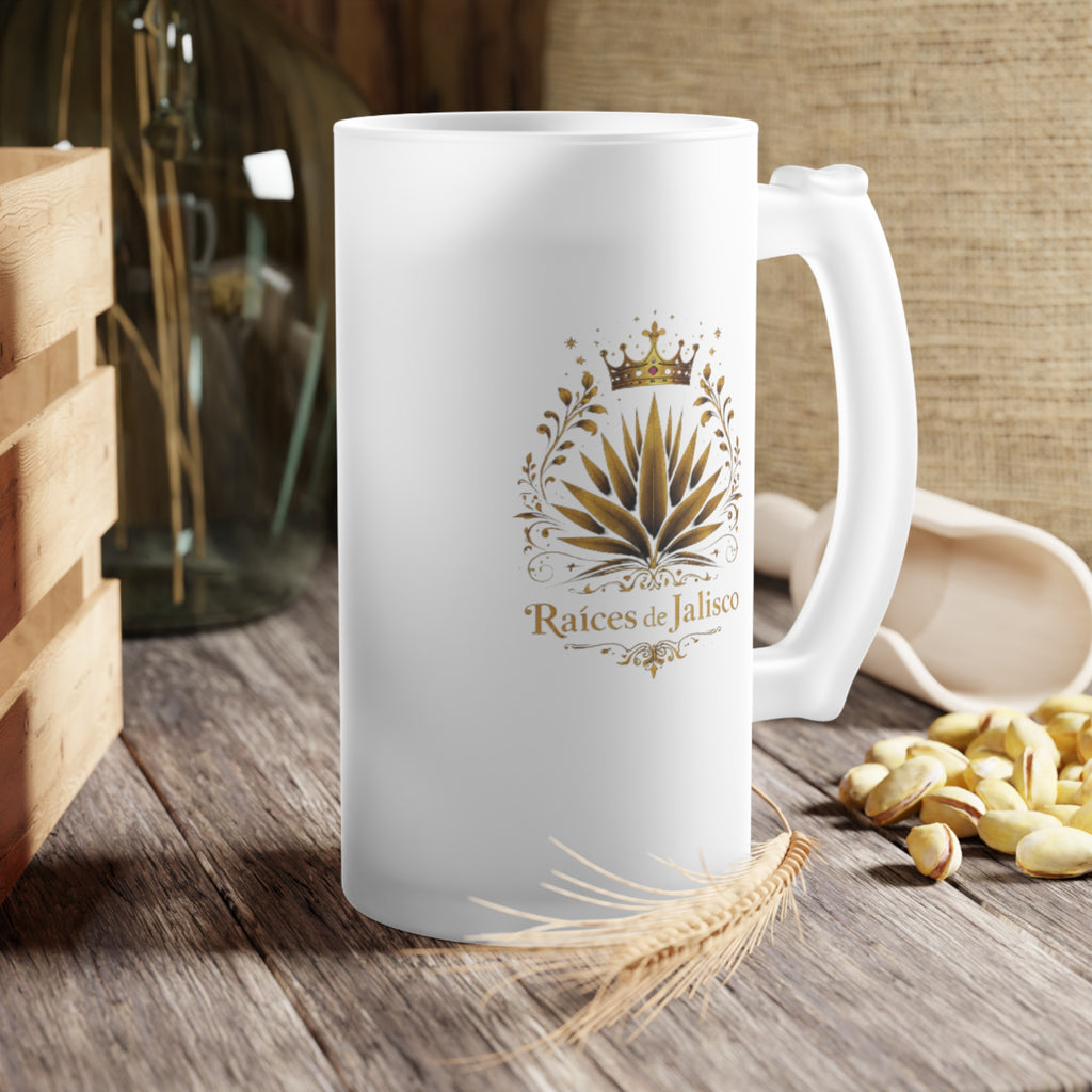 Frosted Beer Mug – 'Raíces de Jalisco' Agave Crest Frosted Glass Stein