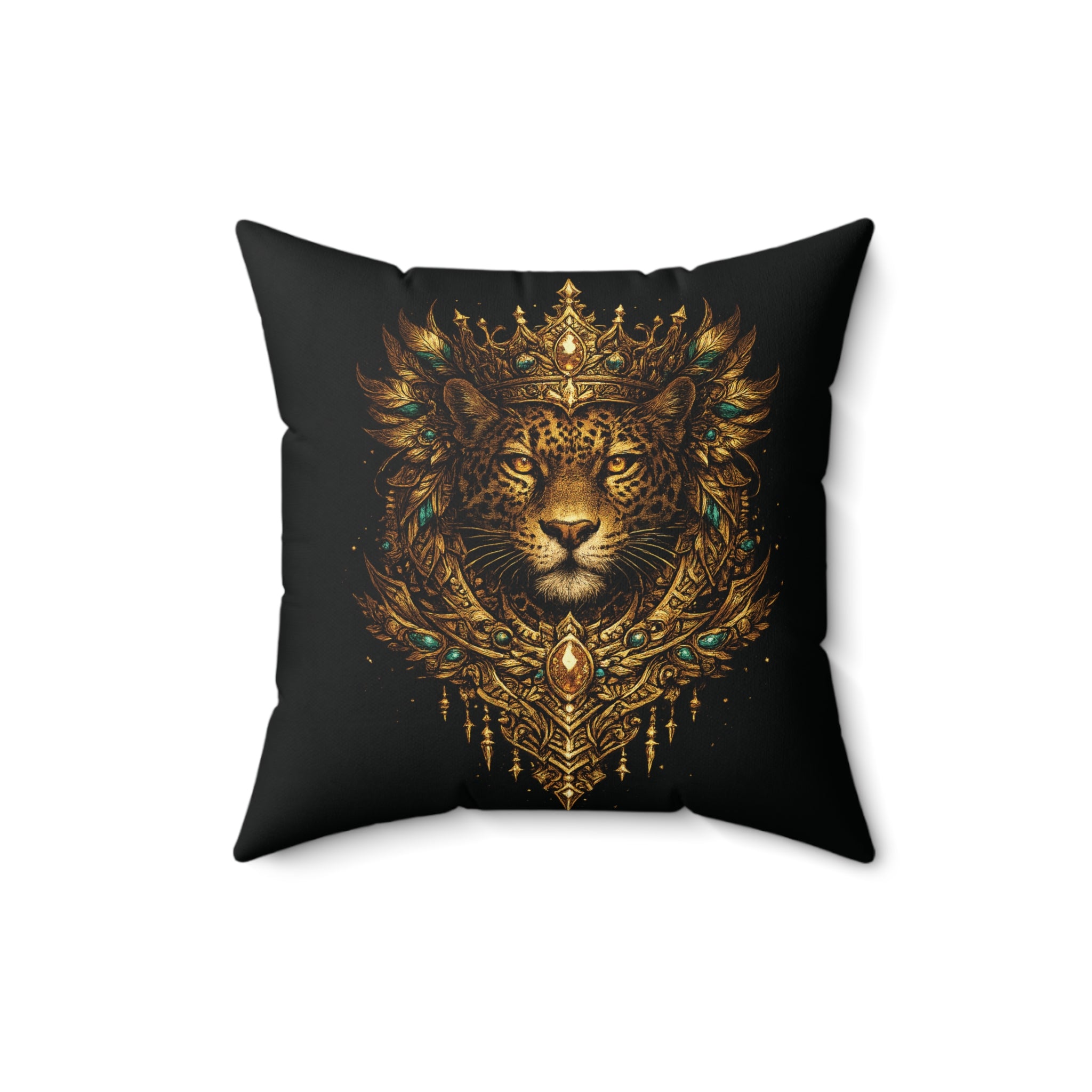 Golden Crowned Jaguar Decorative Pillow