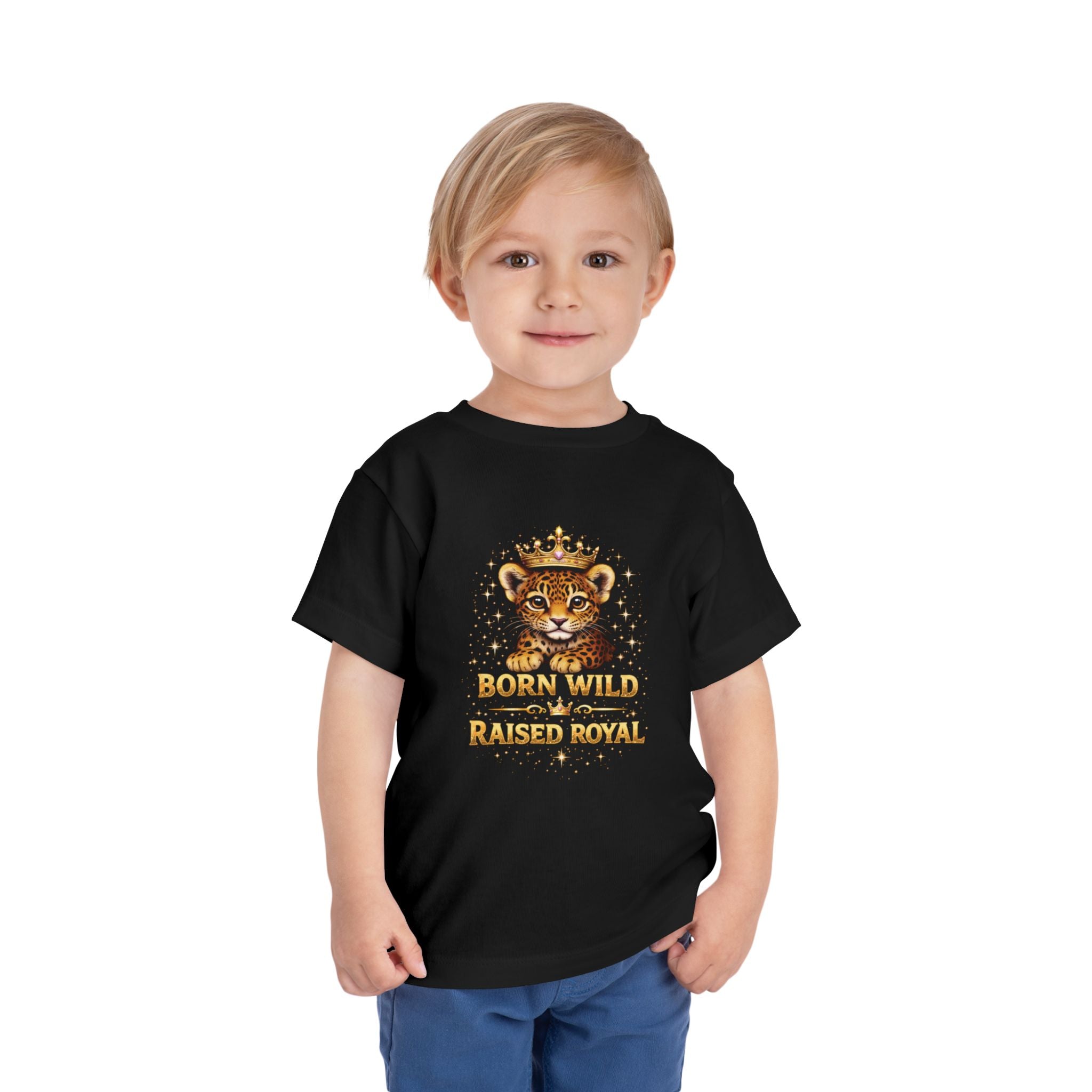 Toddler Tee - "Born Wild Raised Royal" Jaguar Cub Crown Graphic