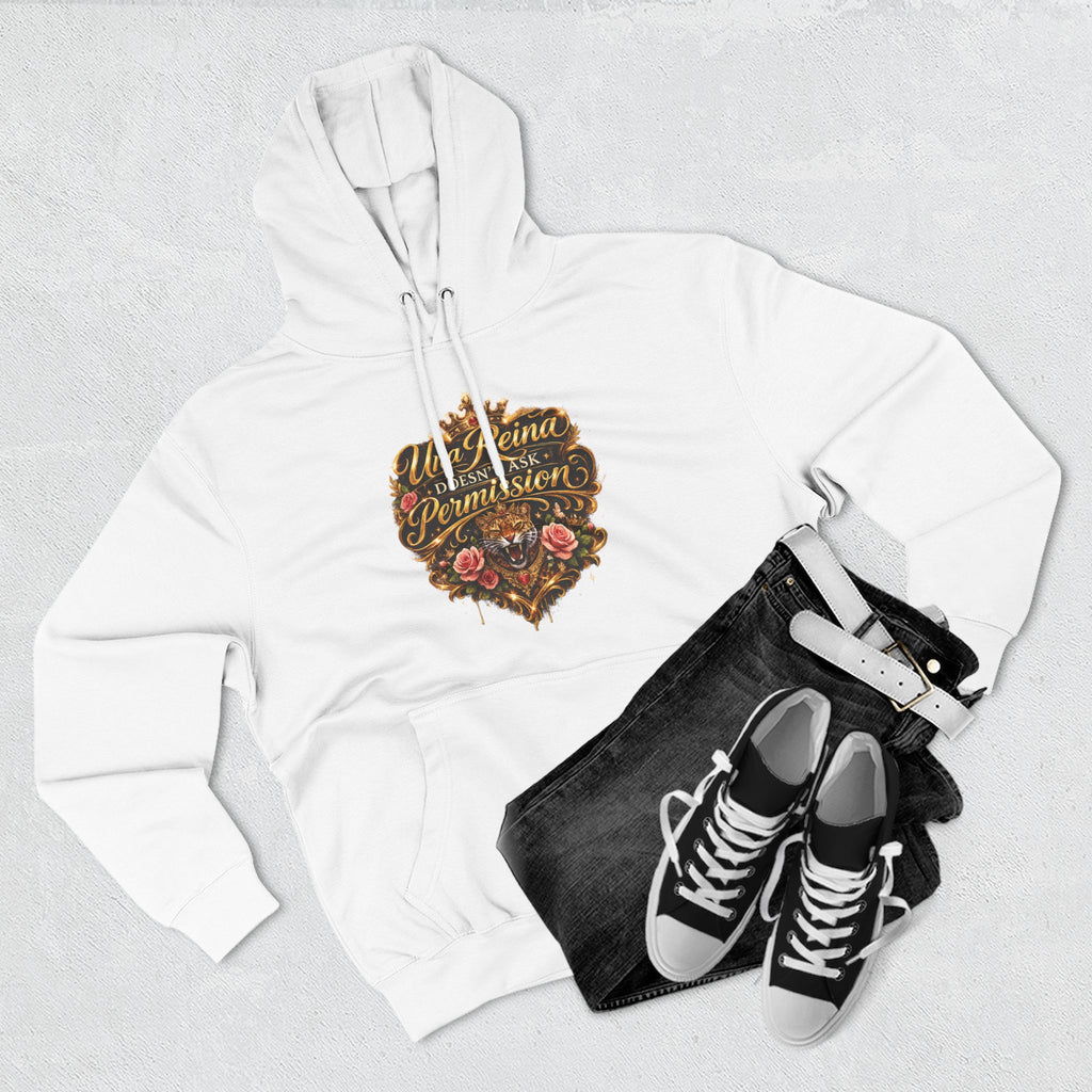 Hoodie — "Una Reina doesn't ask Permission" Floral Vintage Fleece Hoodie