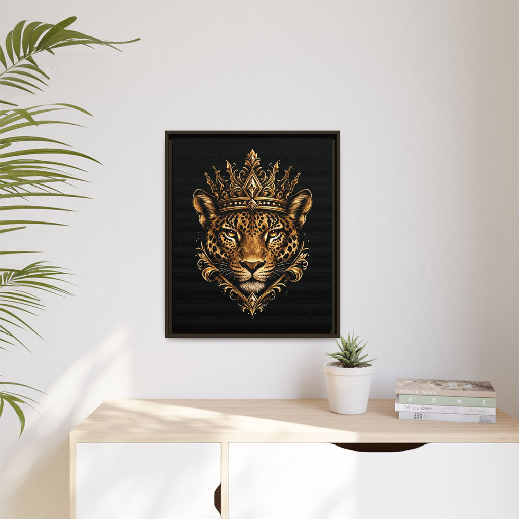 Golden Crowned Jaguar Matte Framed Canvas