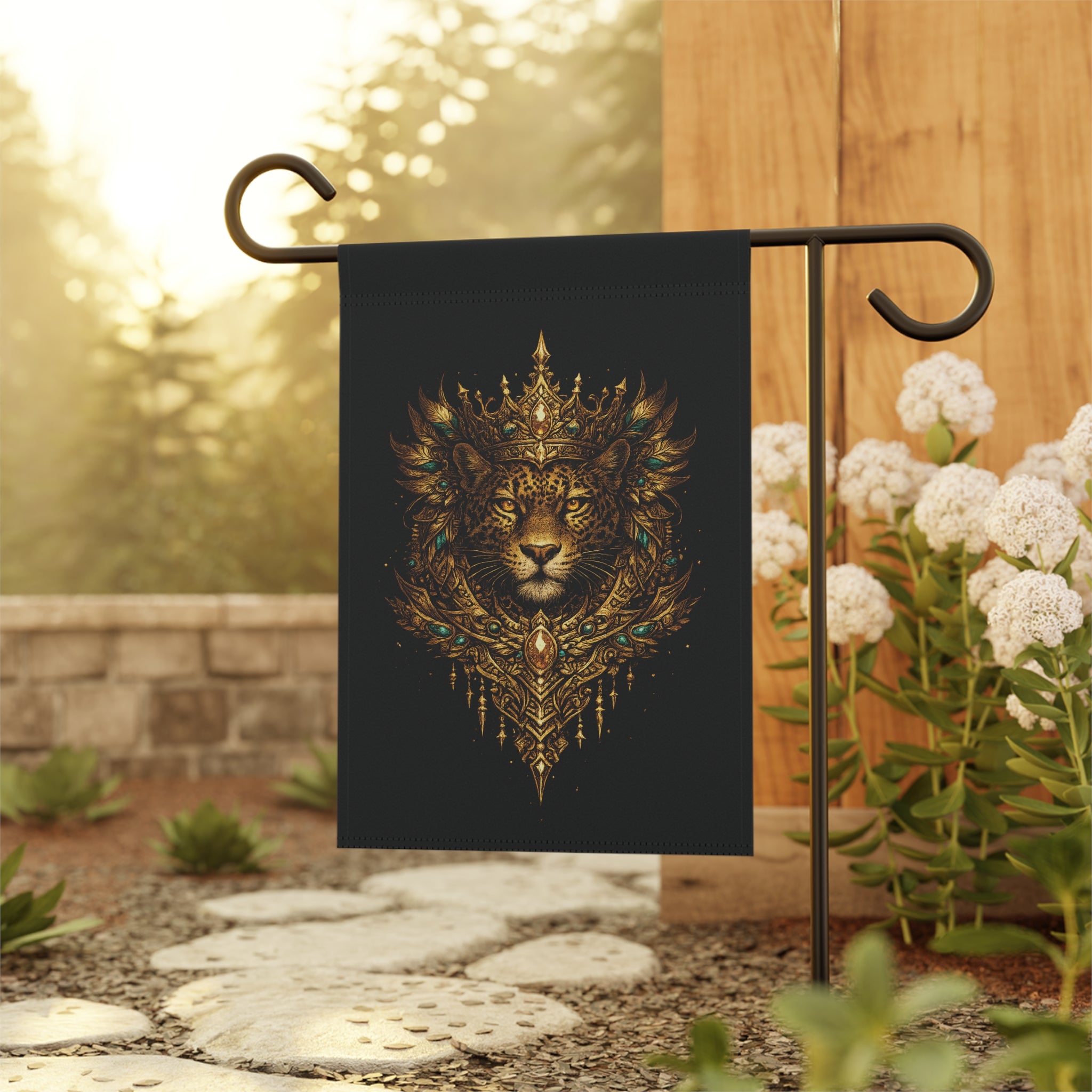 Regal Jaguar Flag — Ornate Gold Crowned Lion House Banner