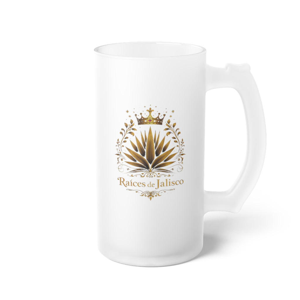 Frosted Beer Mug – 'Raíces de Jalisco' Agave Crest Frosted Glass Stein